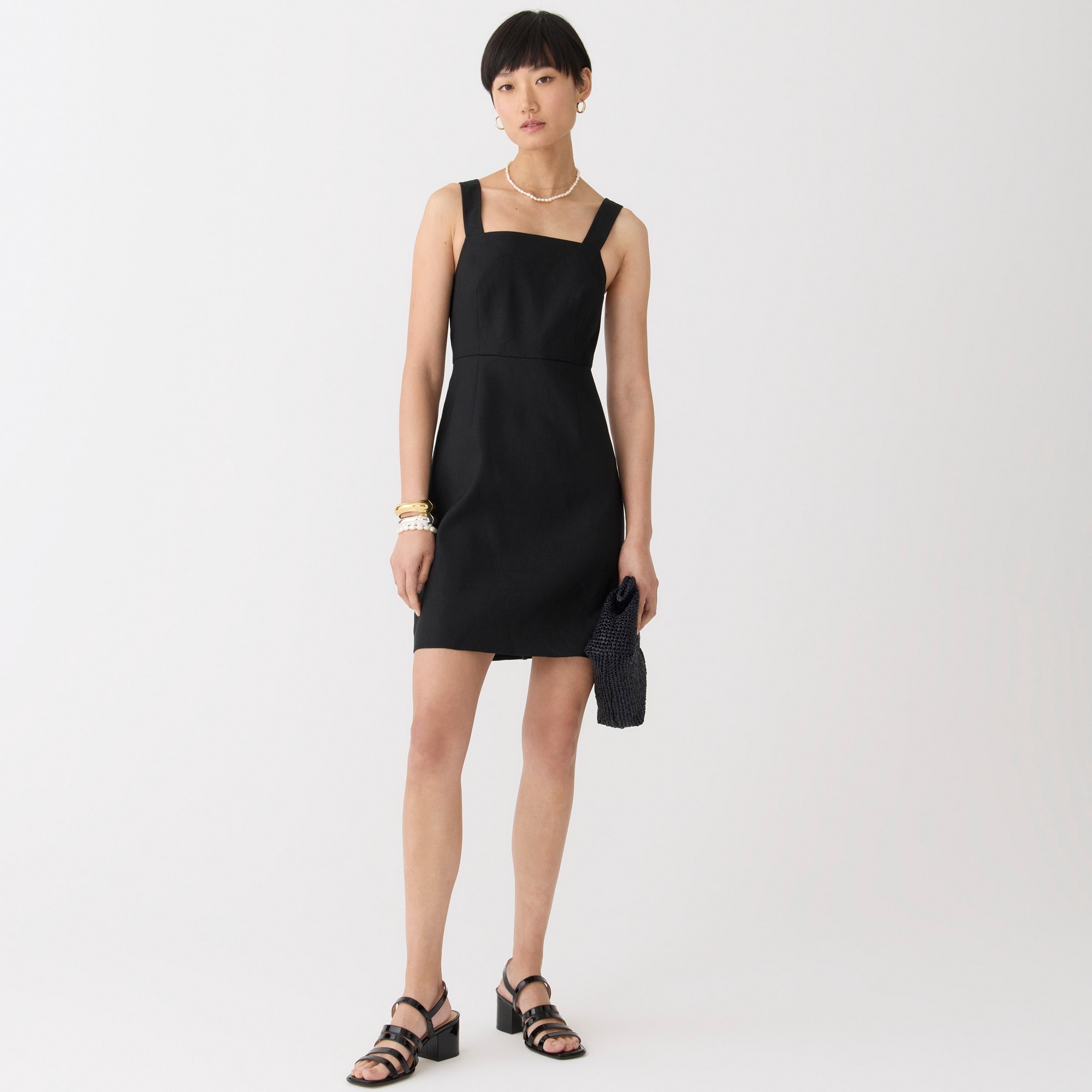 Squareneck A-line dress in stretch linen blend