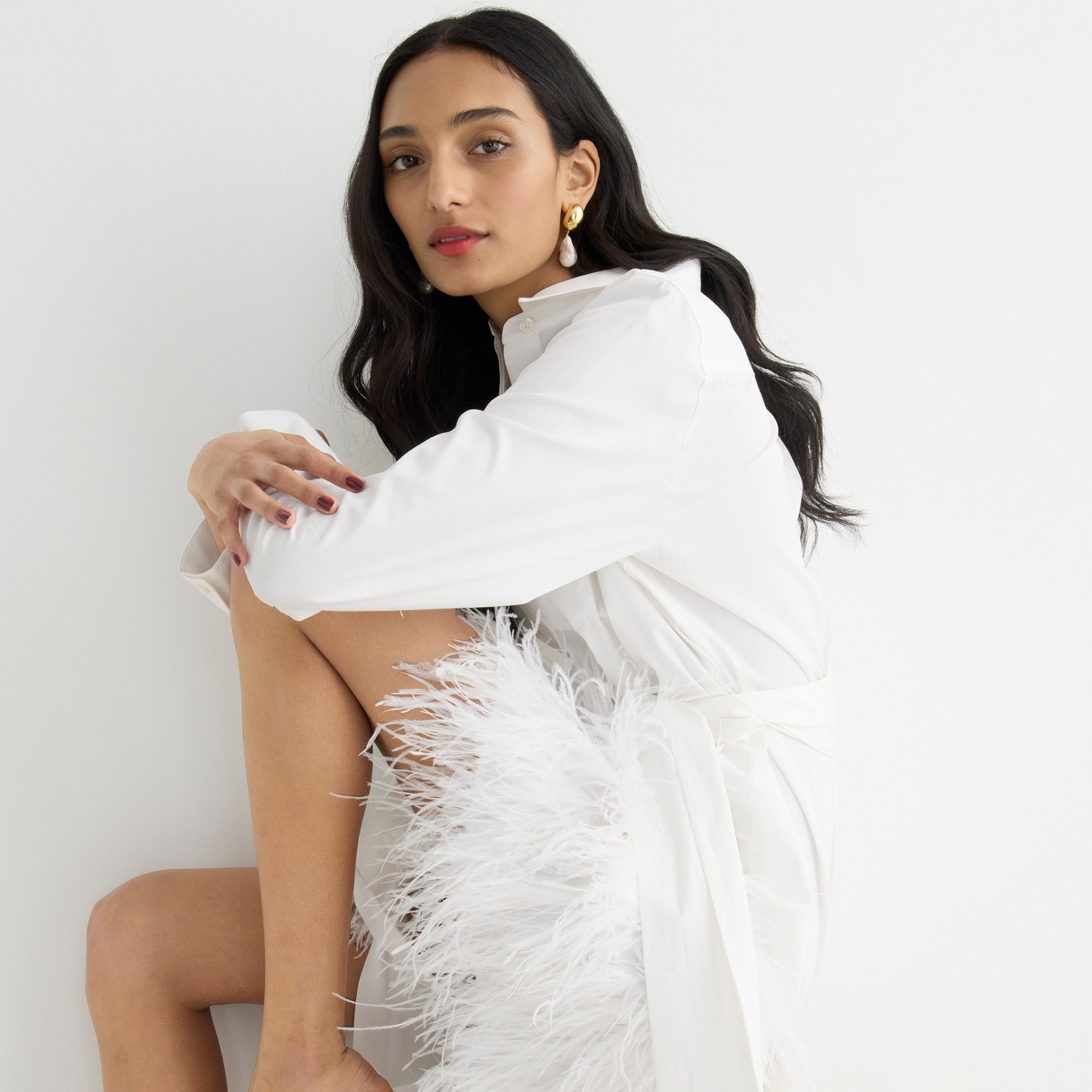 Collection limited-edition feather-hem shirtdress