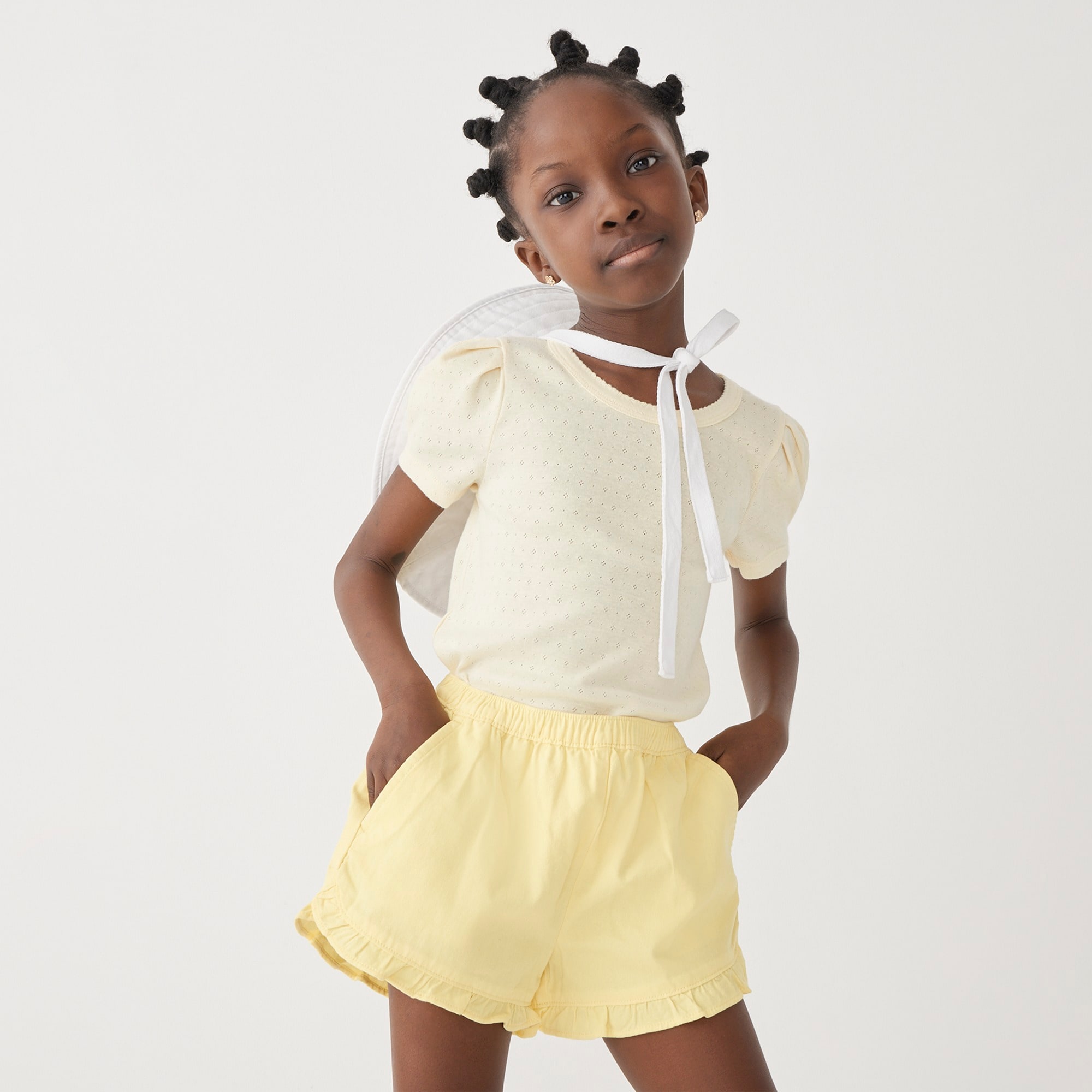 Girls' ruffle pull-on short in soft chino