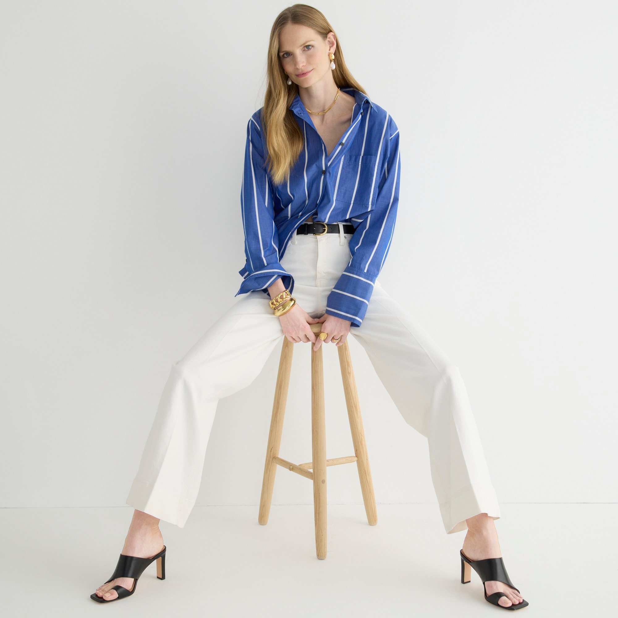 Wide-leg denim trouser in white