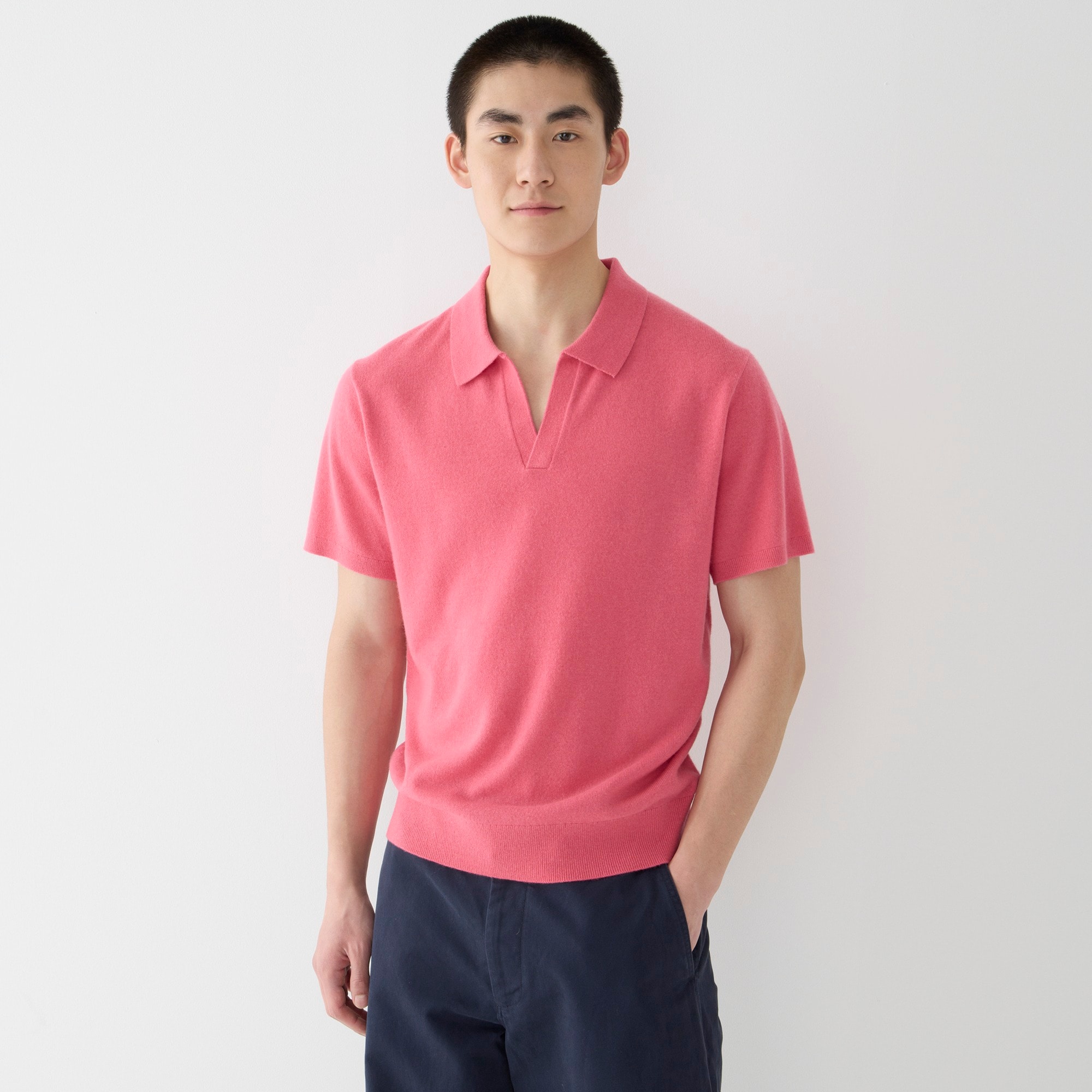 Cashmere short-sleeve johnny-collar sweater-polo