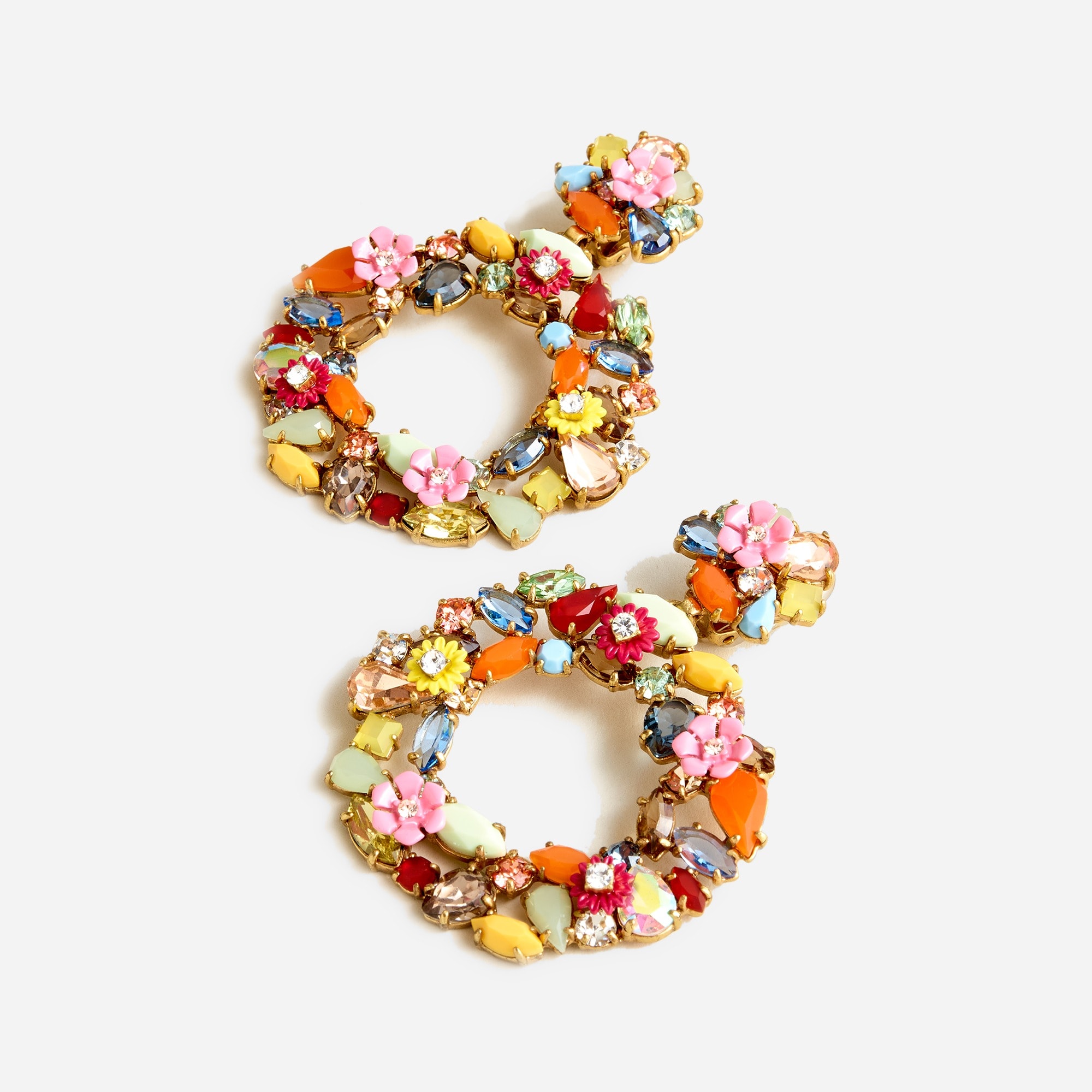 Colorful floral hoop earrings