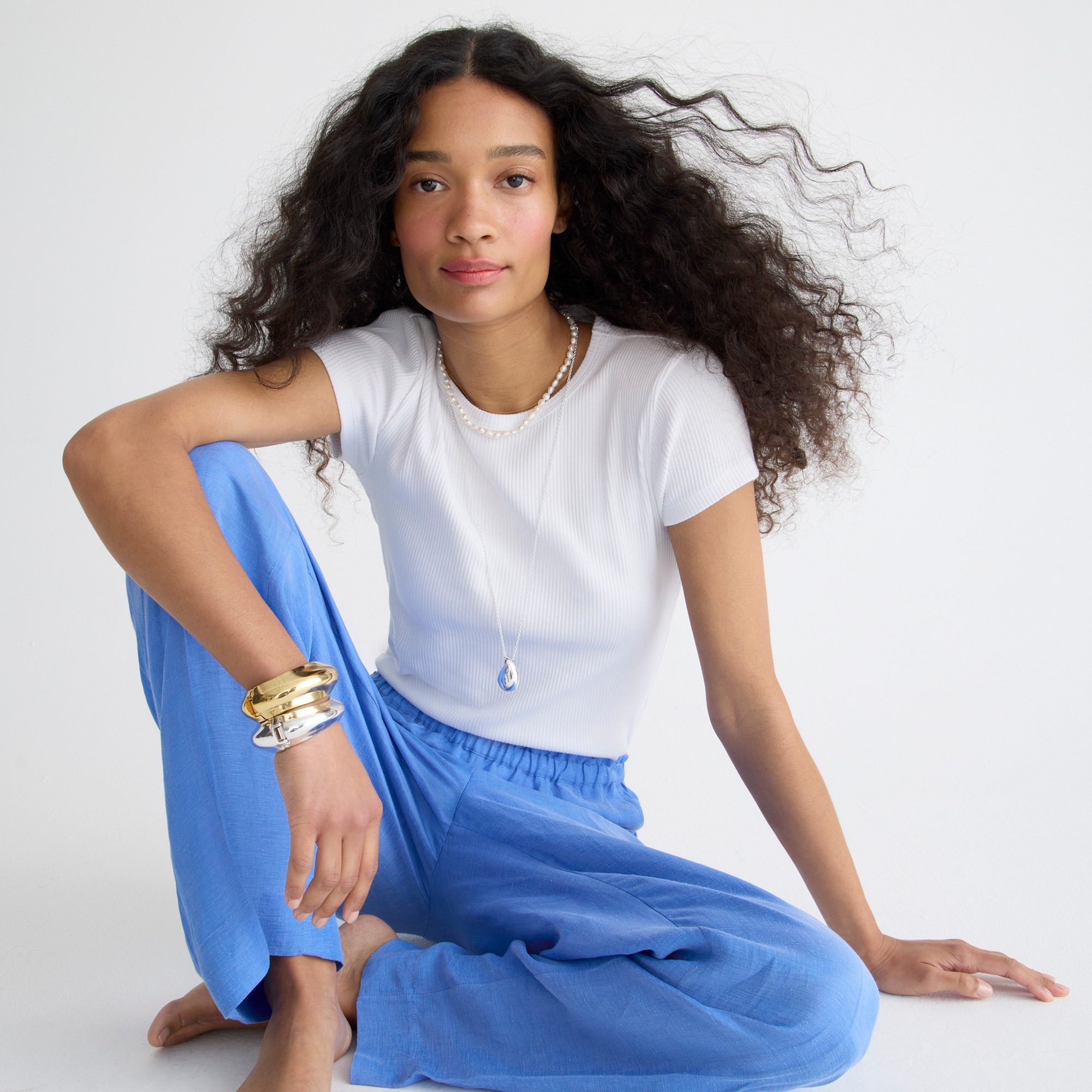 Vintage rib fitted cap-sleeve T-shirt