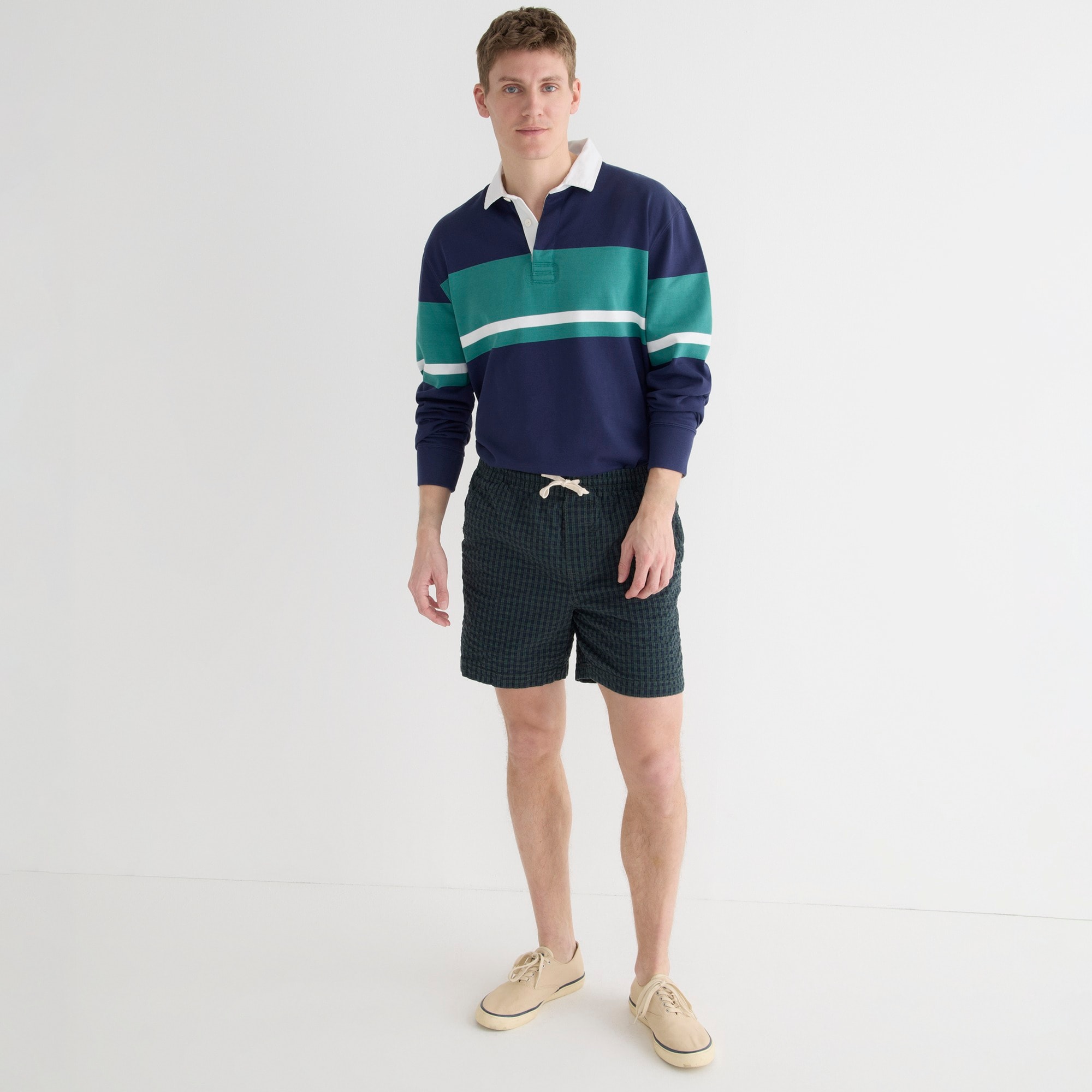 6" dock short in stretch seersucker