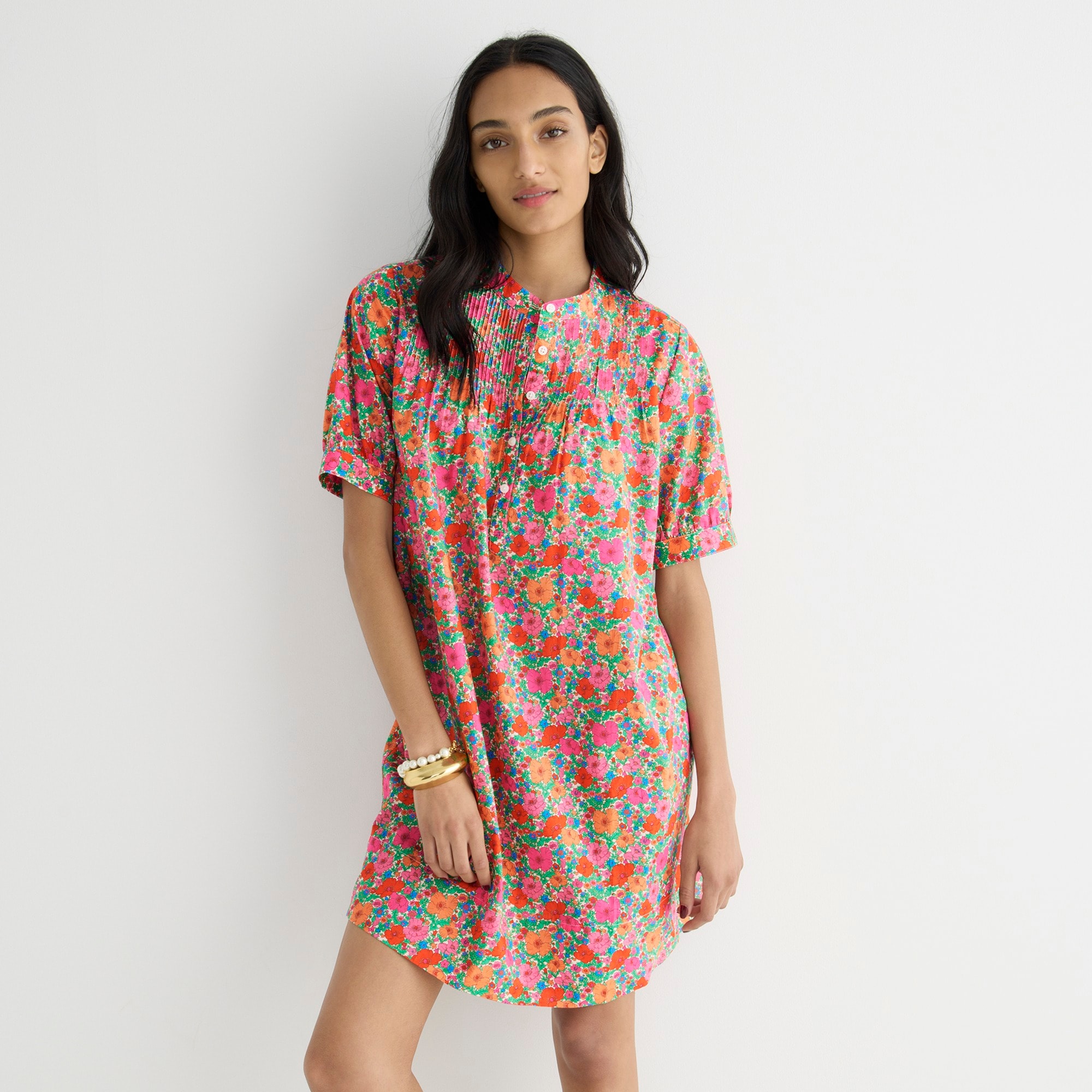 Short-sleeve mini shirtdress in Liberty® Meadow Song fabric