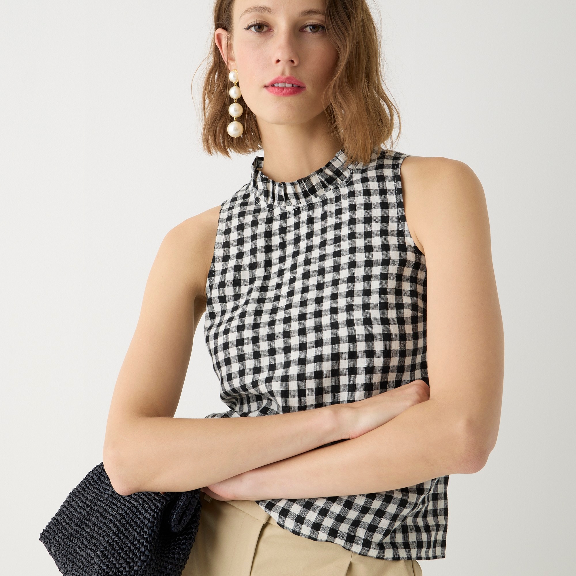 Fleur top in gingham linen
