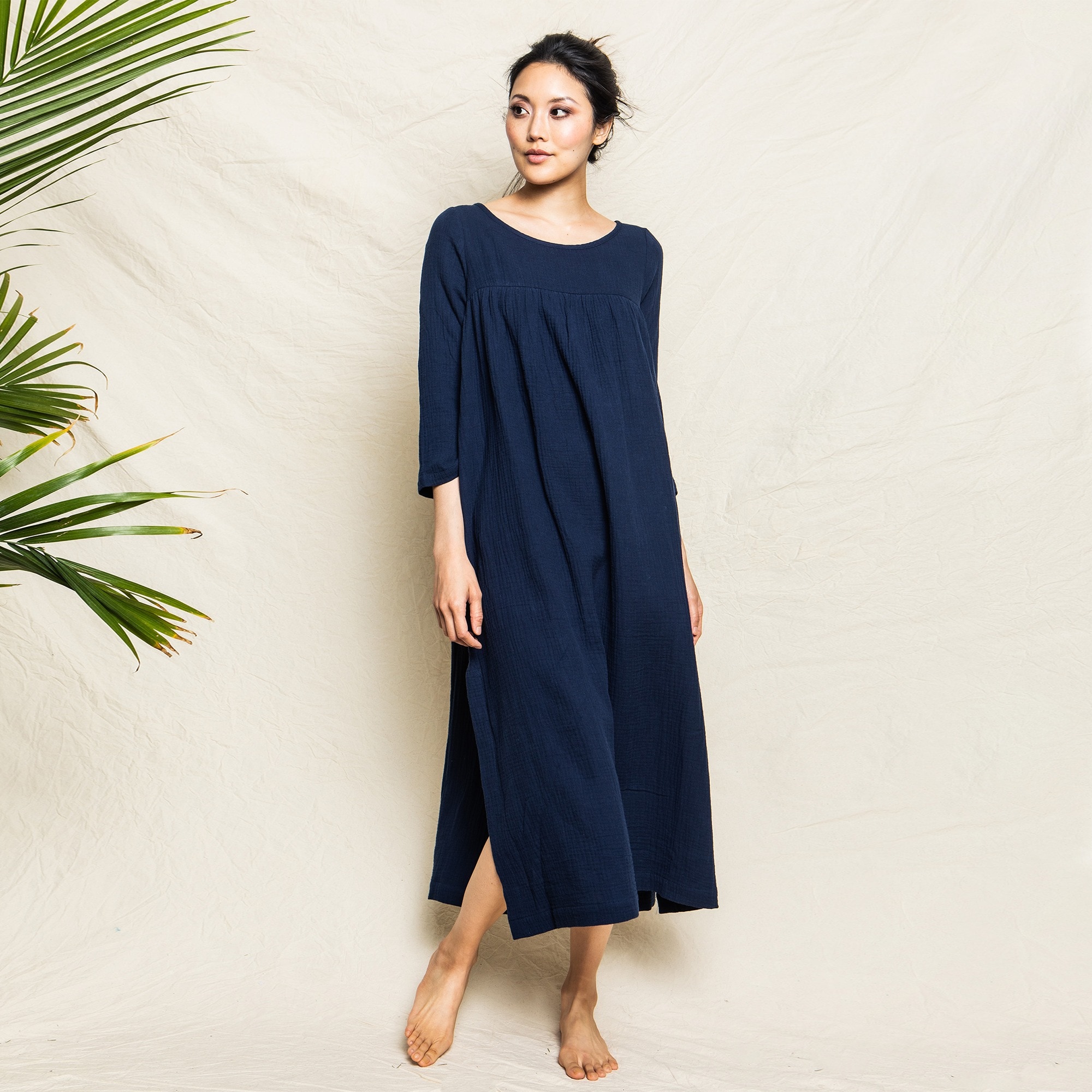 Petite Plume women's gauze Provence nightdress in navy