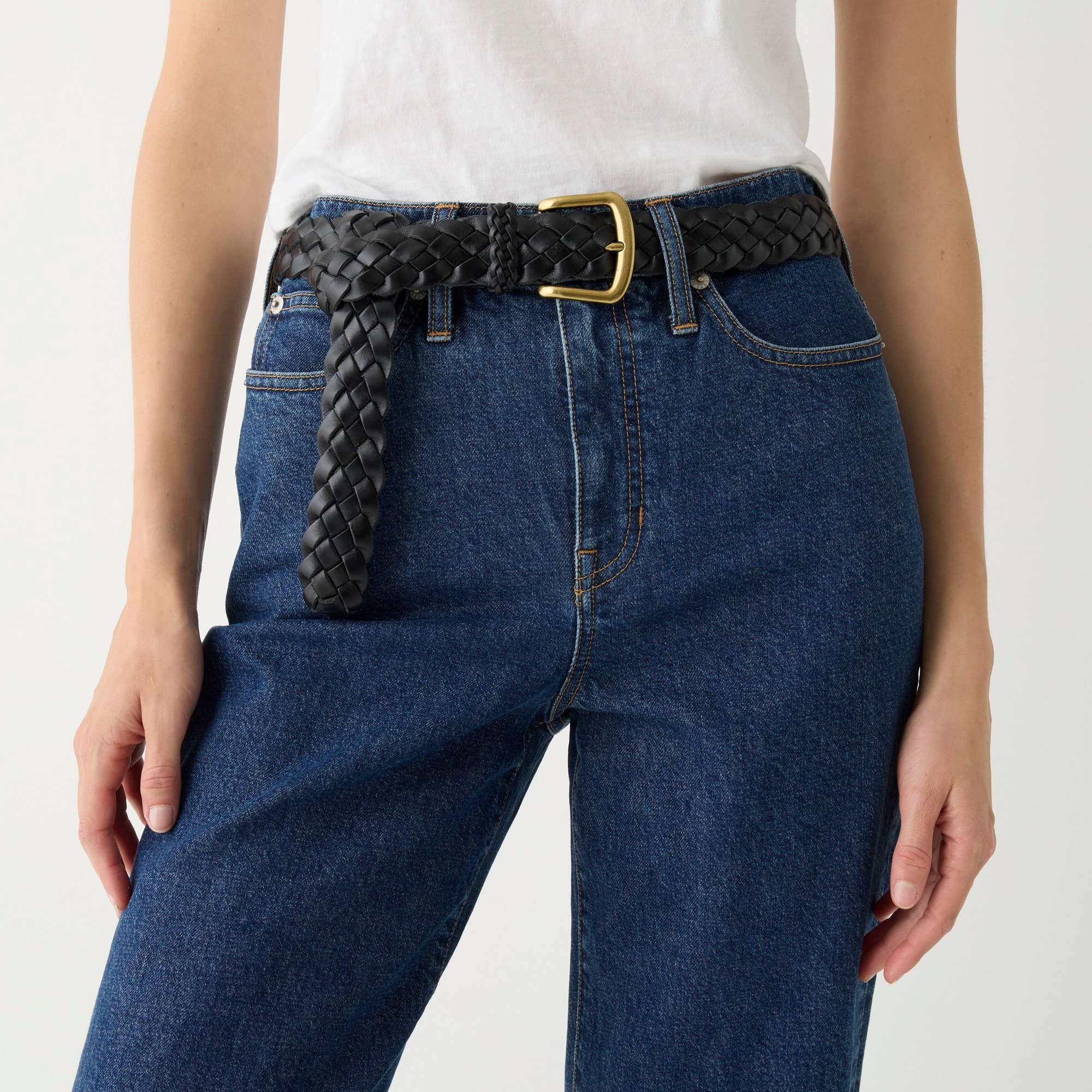 Long braided Italian leather belt