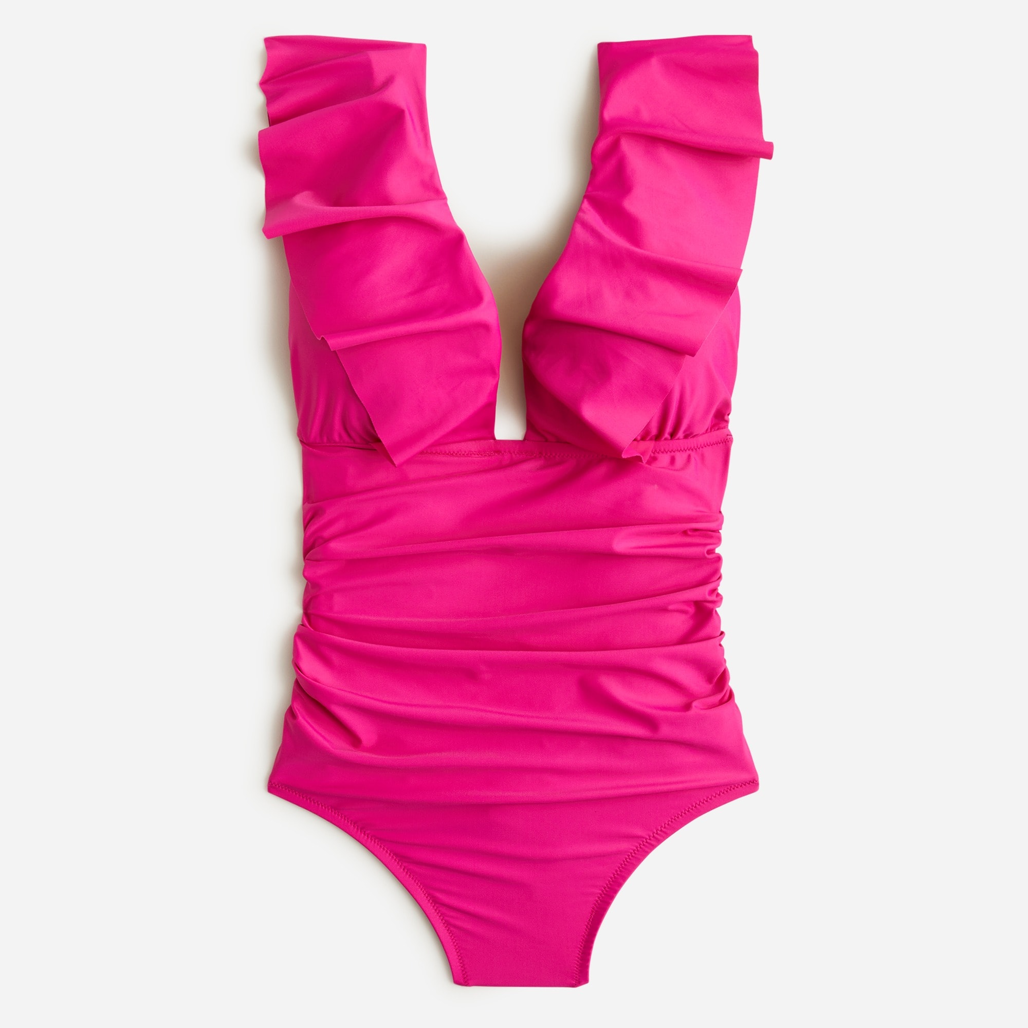 Ruffle V-neck ruched one-piece swimsuit