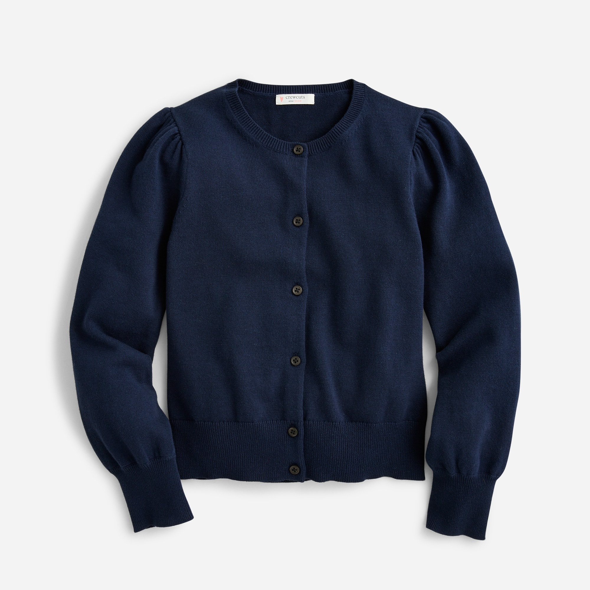 Girls' puff-sleeve cotton cardigan sweater