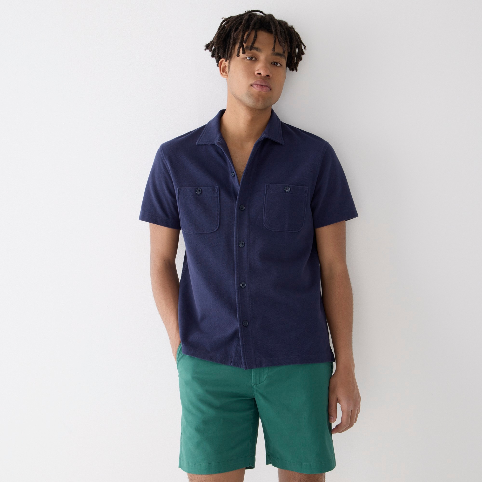 Piqué camp-collar shirt