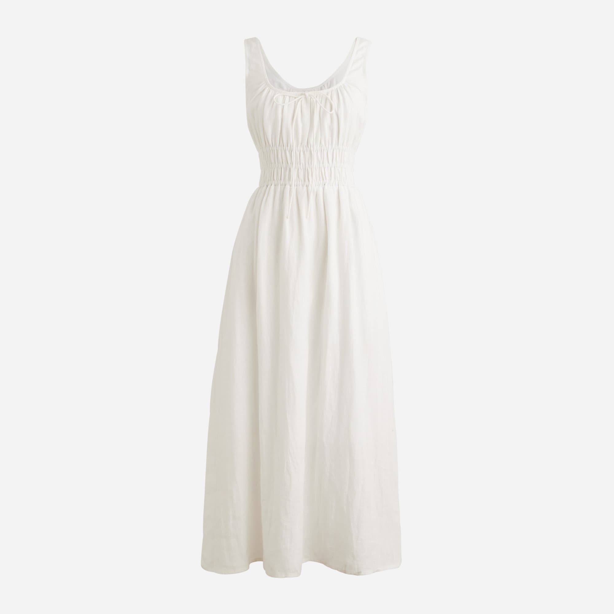 Smocked midi dress in linen