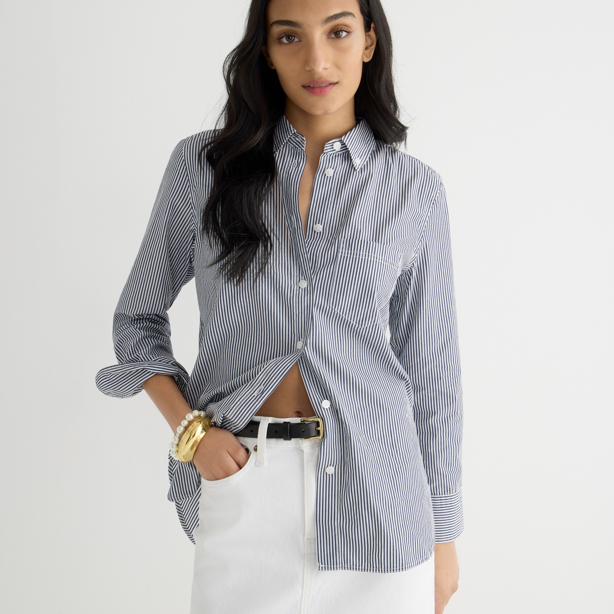 Classic-fit washed cotton poplin shirt in stripe