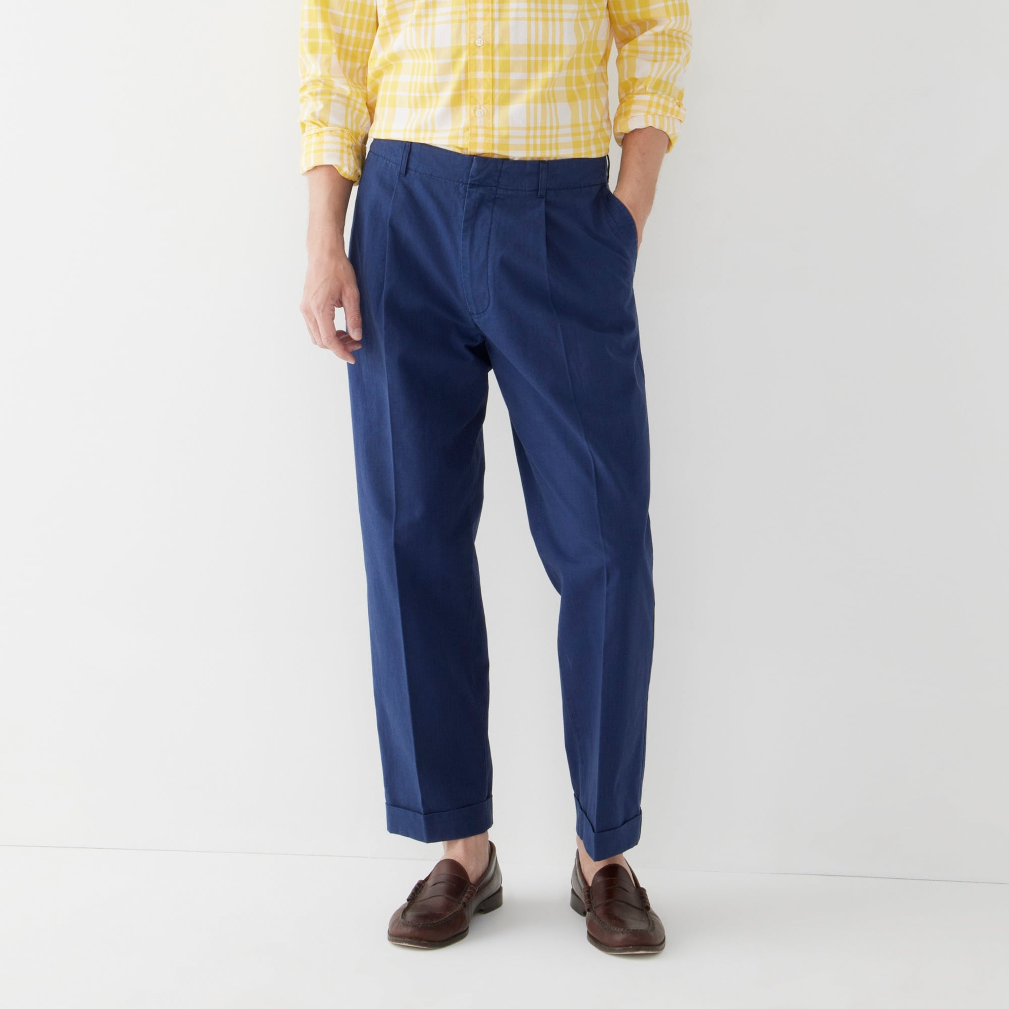 Pleated suit pant in ripstop cotton