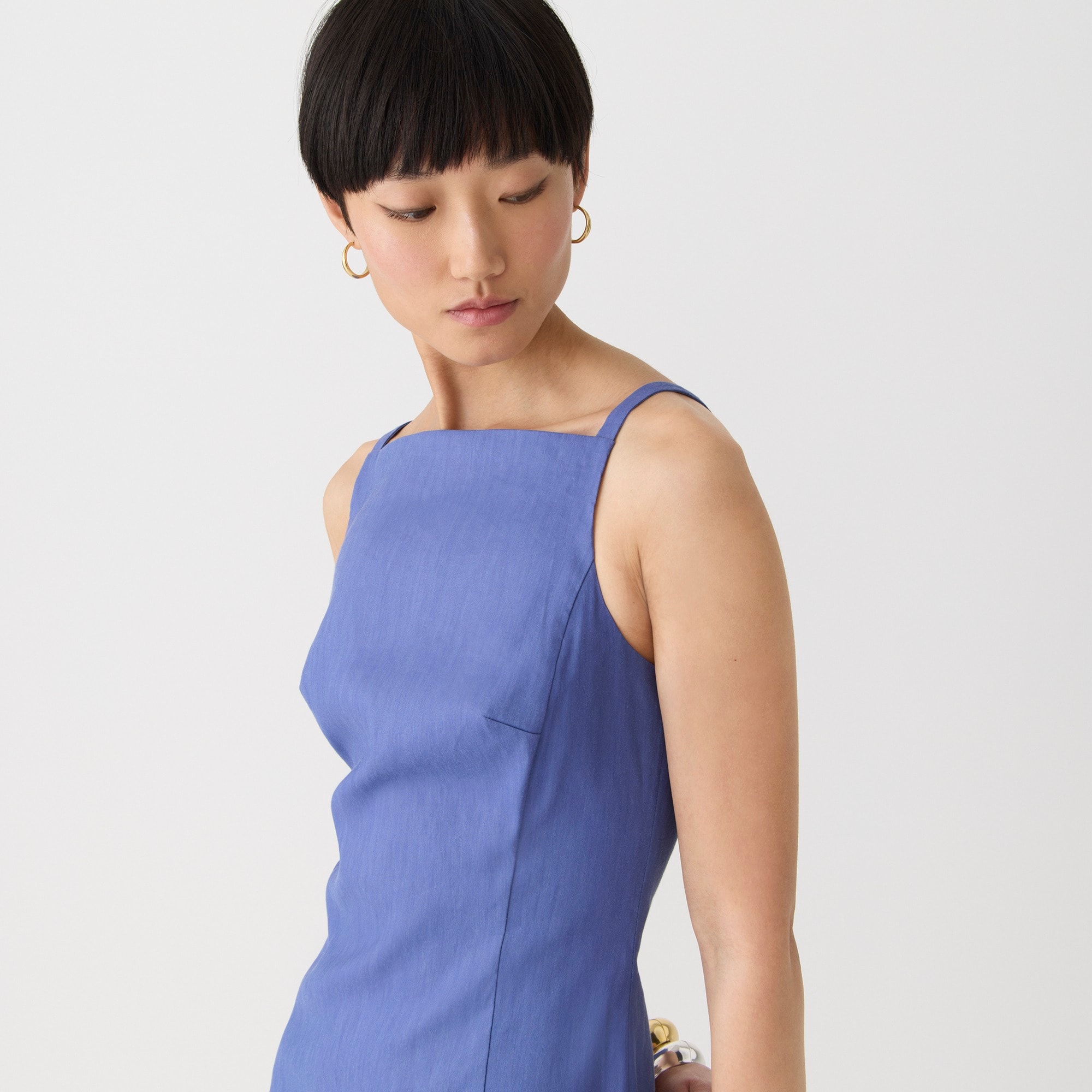 High-neck sheath dress in linen blend