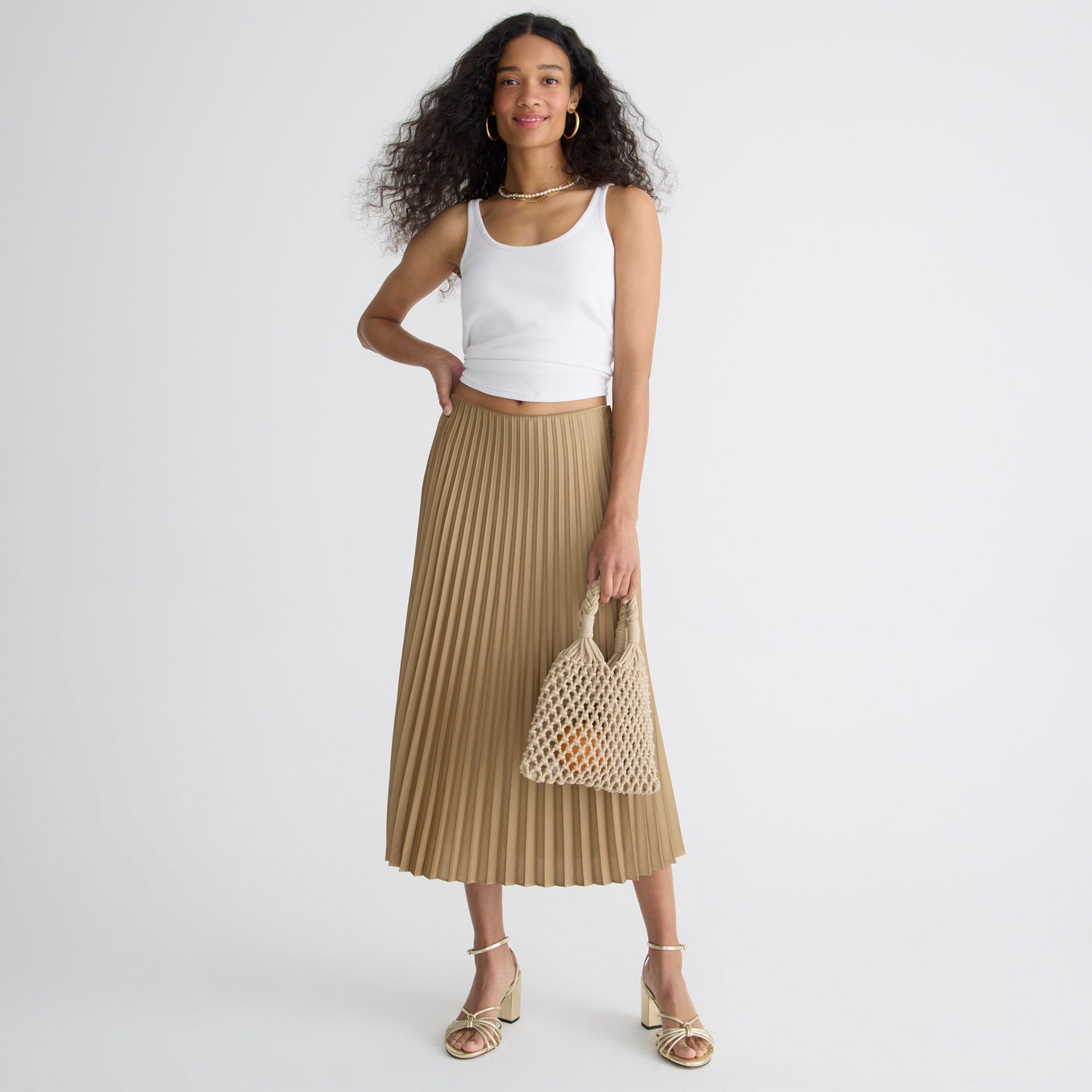 Pleated pull-on midi skirt