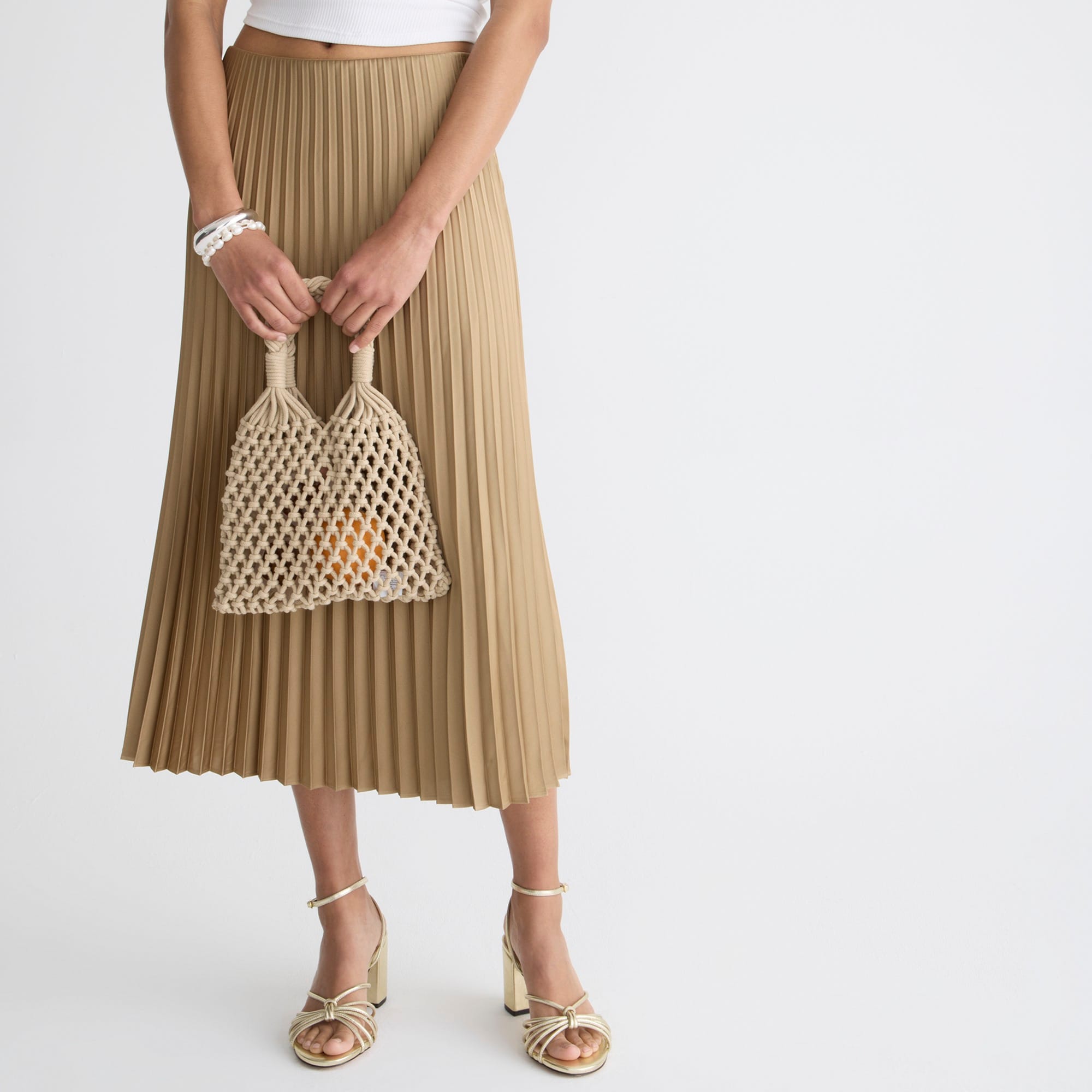 Pleated pull-on midi skirt