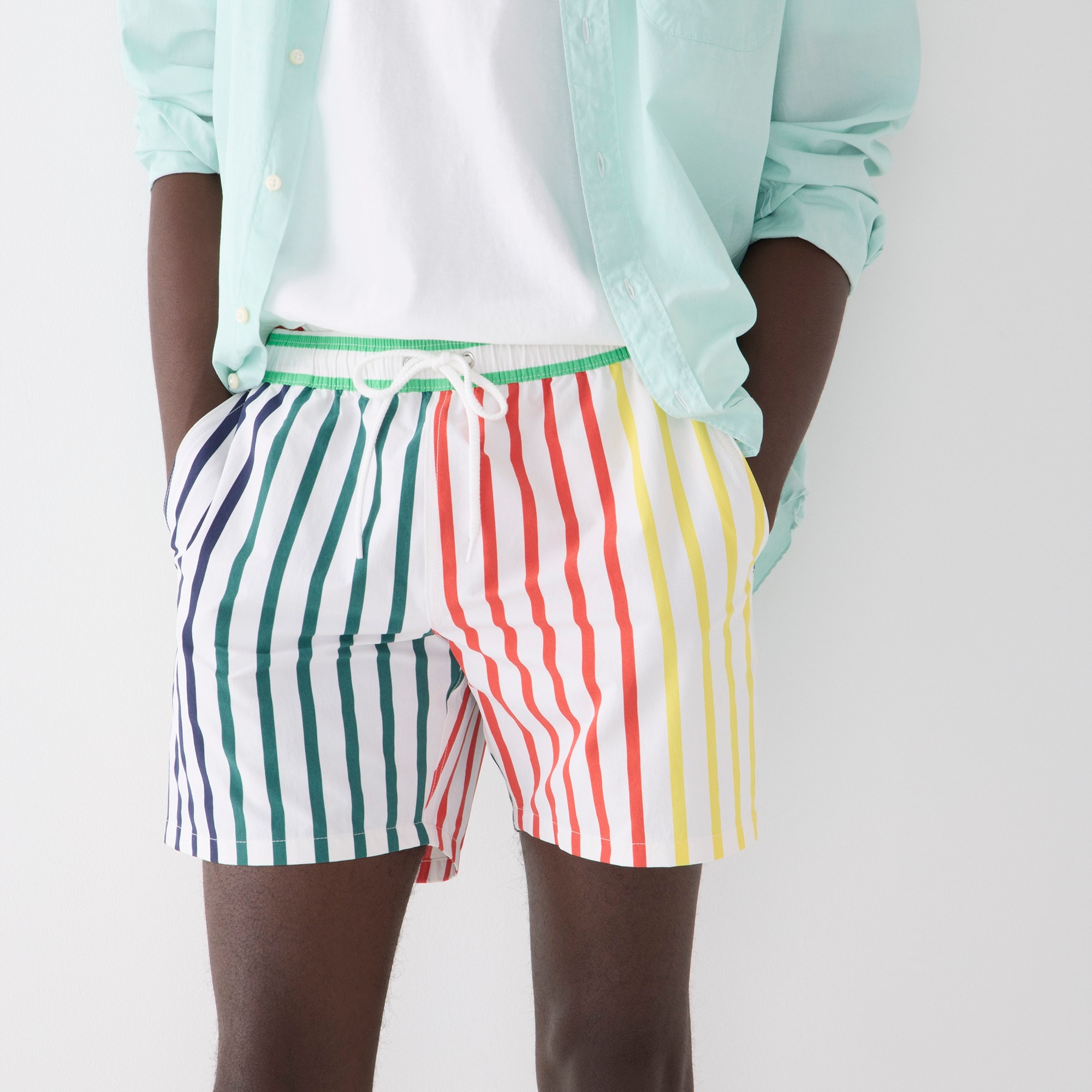 6" stretch swim trunk in multistripe