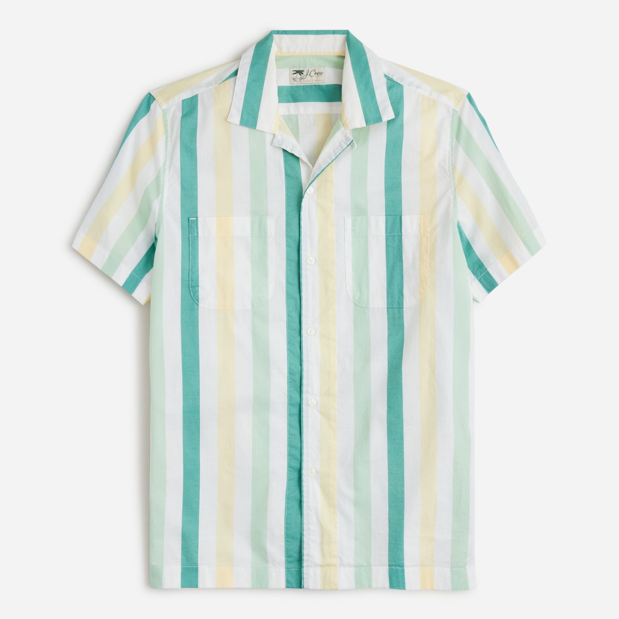 Short-sleeve slub cotton camp-collar shirt in print