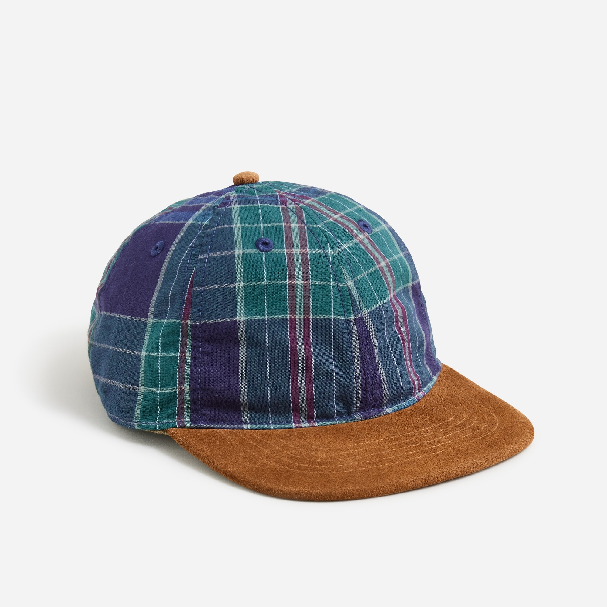Baseball cap in plaid with suede brim