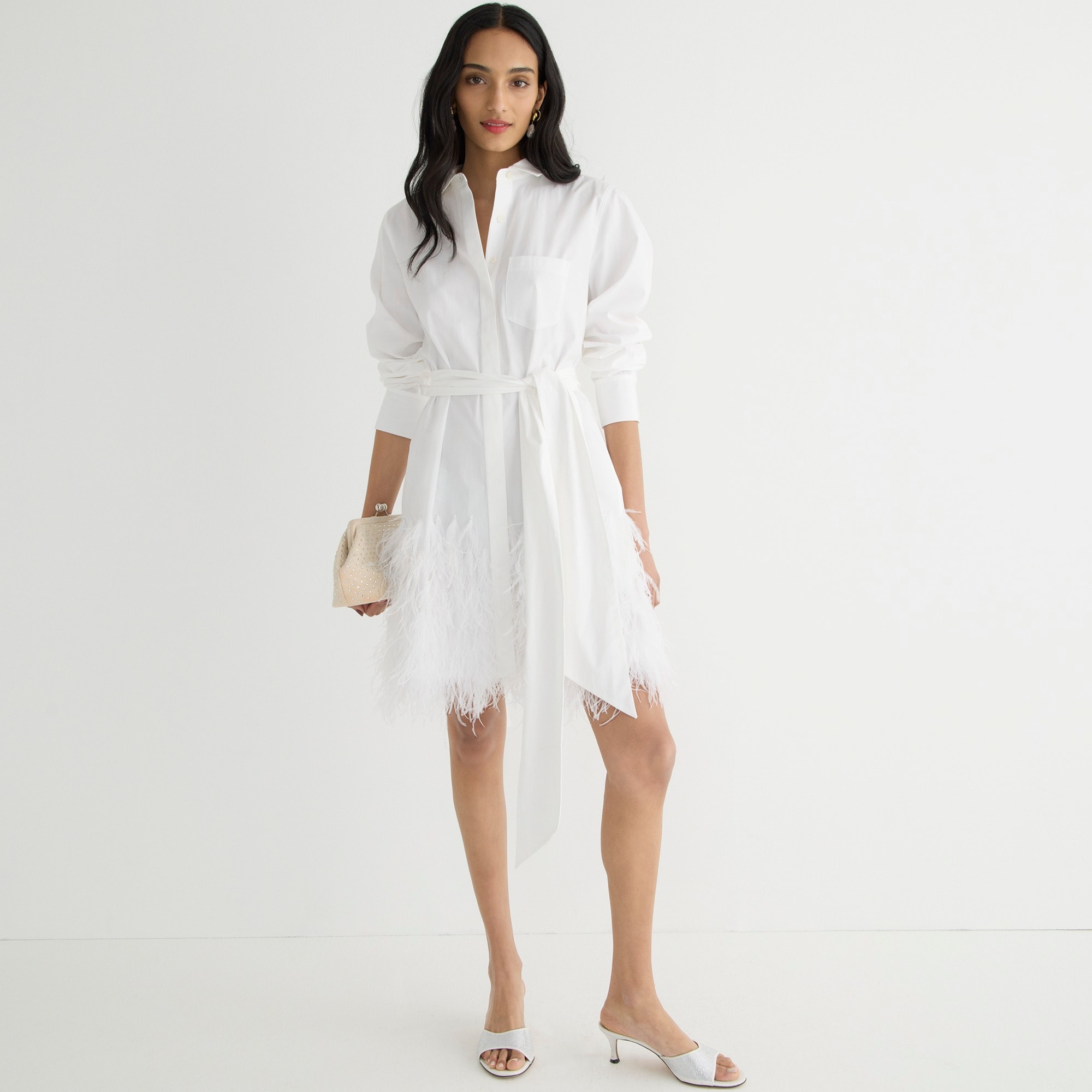 Collection limited-edition feather-hem shirtdress