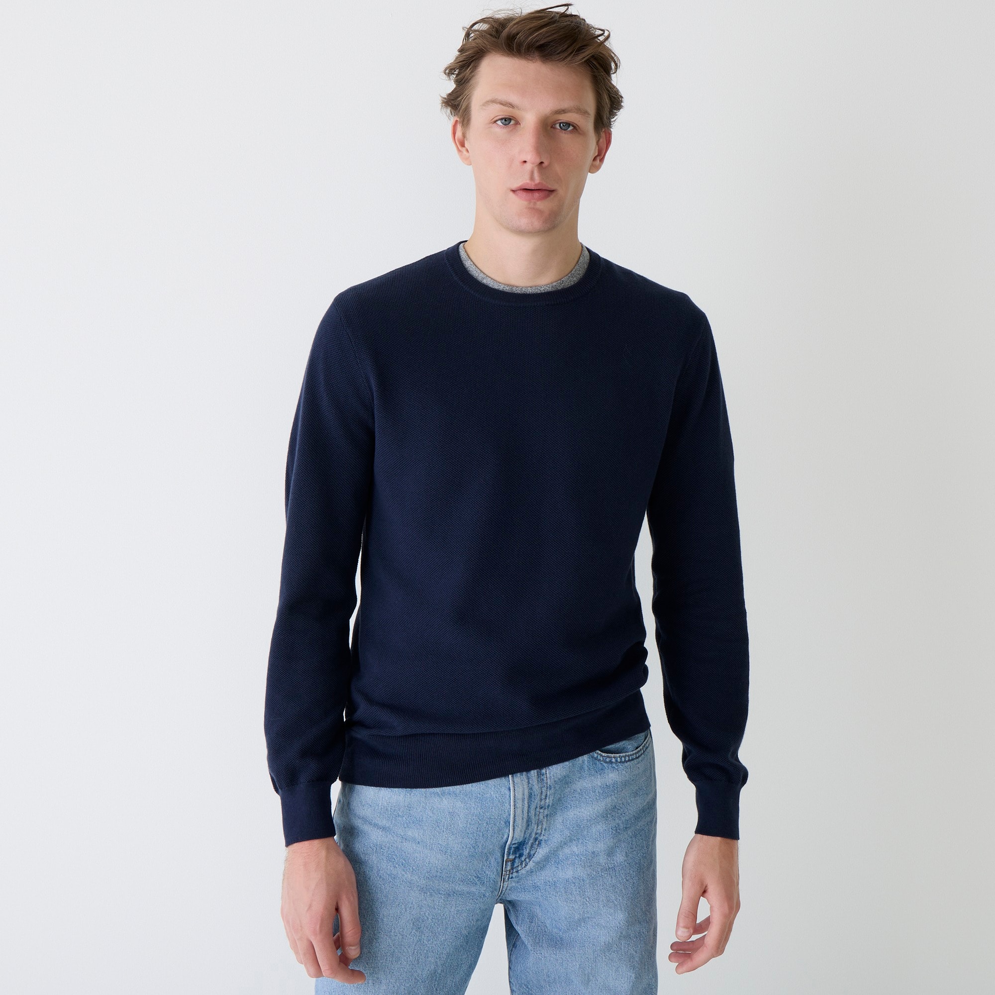 Cotton piqué-stitch crewneck sweater