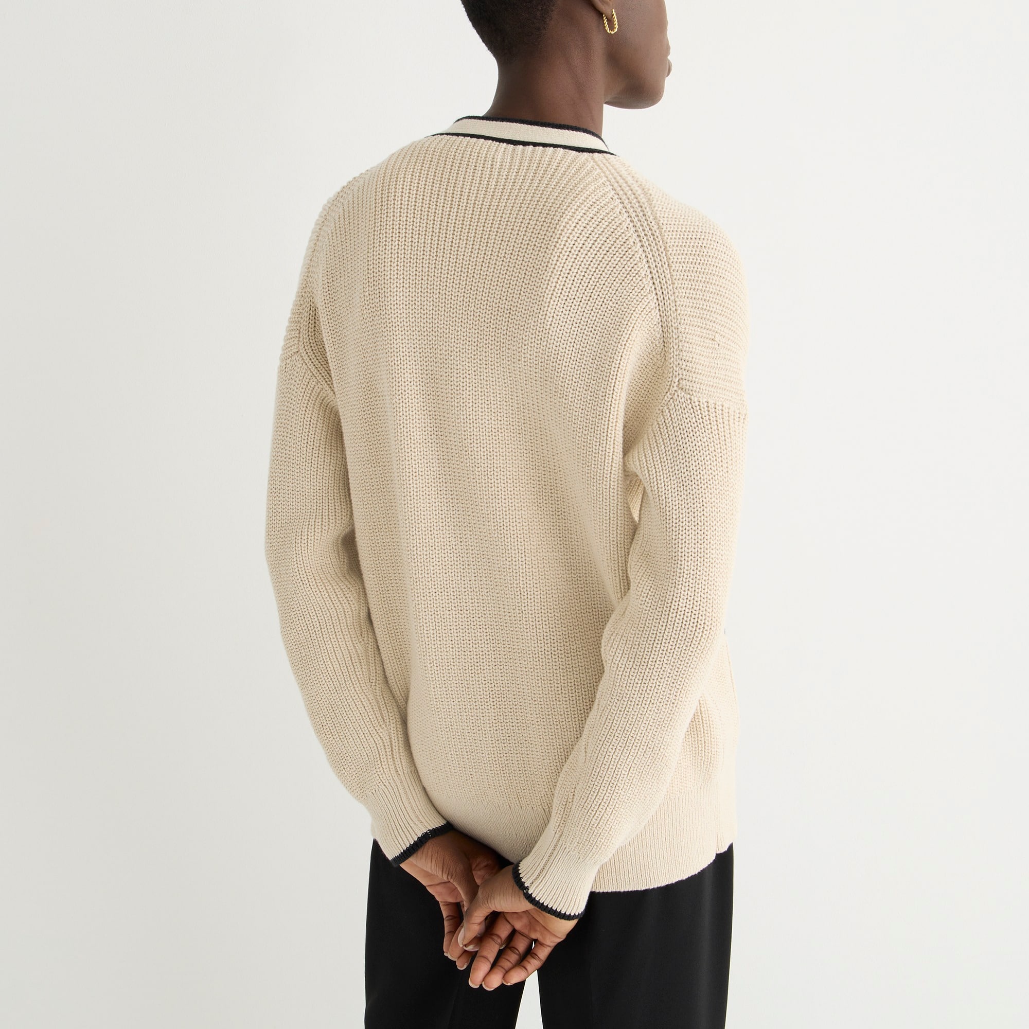 Tipped V-neck cotton cardigan sweater