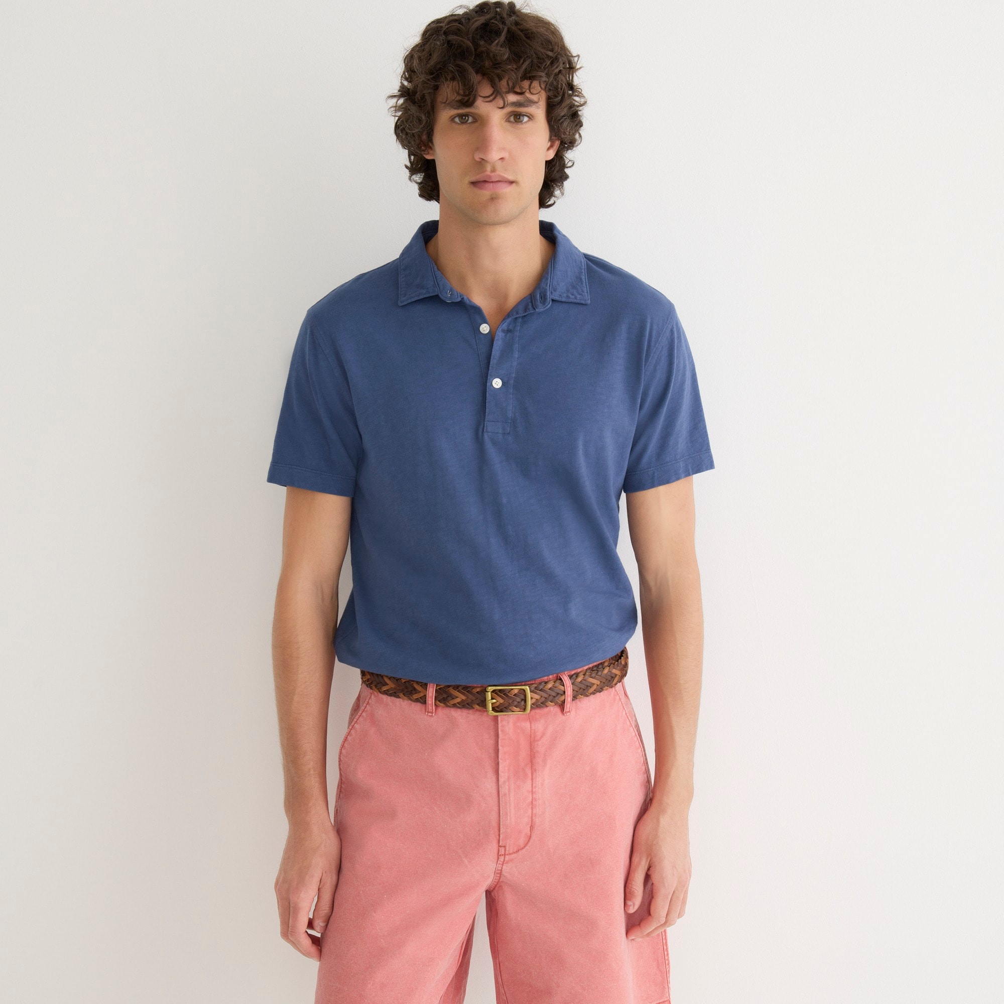 Garment-dyed slub cotton polo shirt