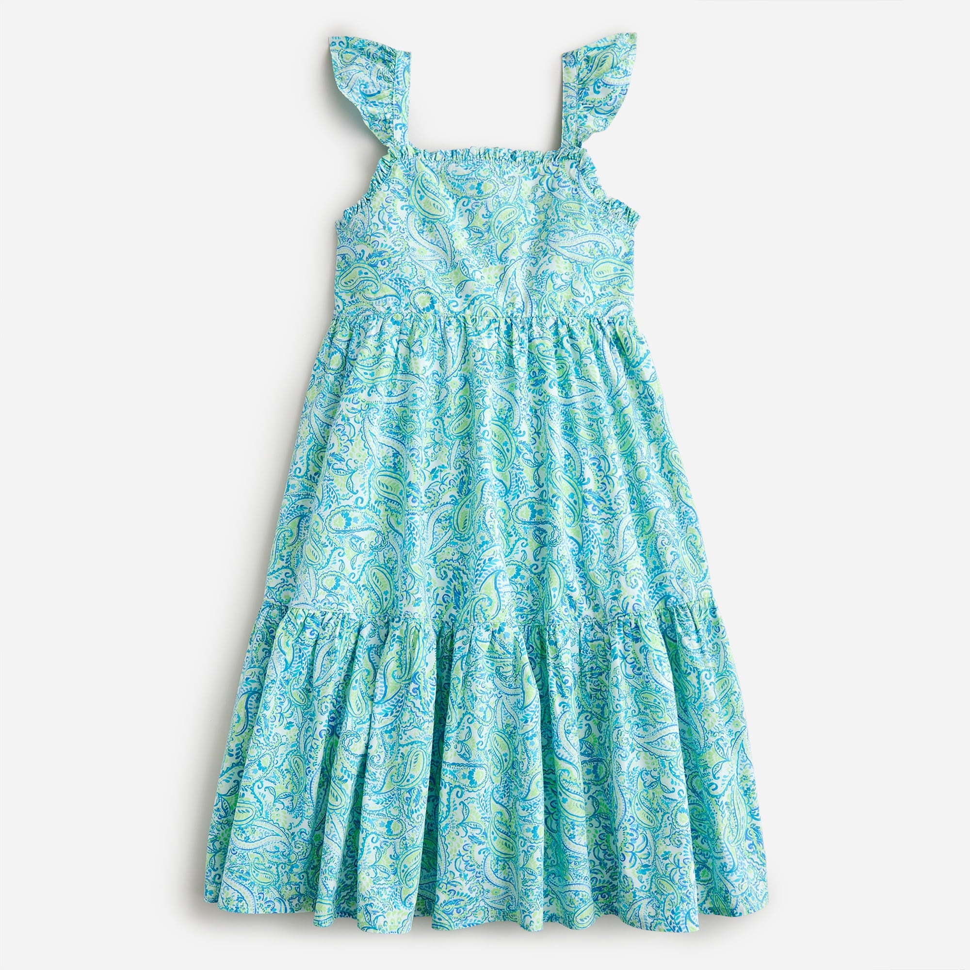 Girls' ruffle-trim tiered dress in prints