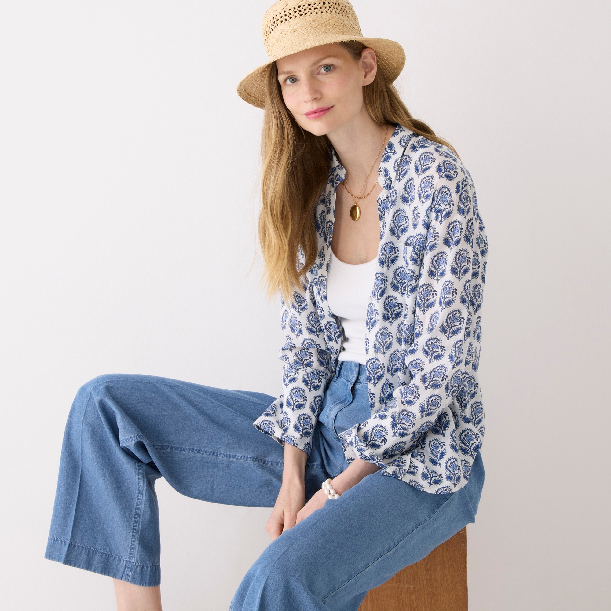 Garçon cotton voile shirt in bouquet block print