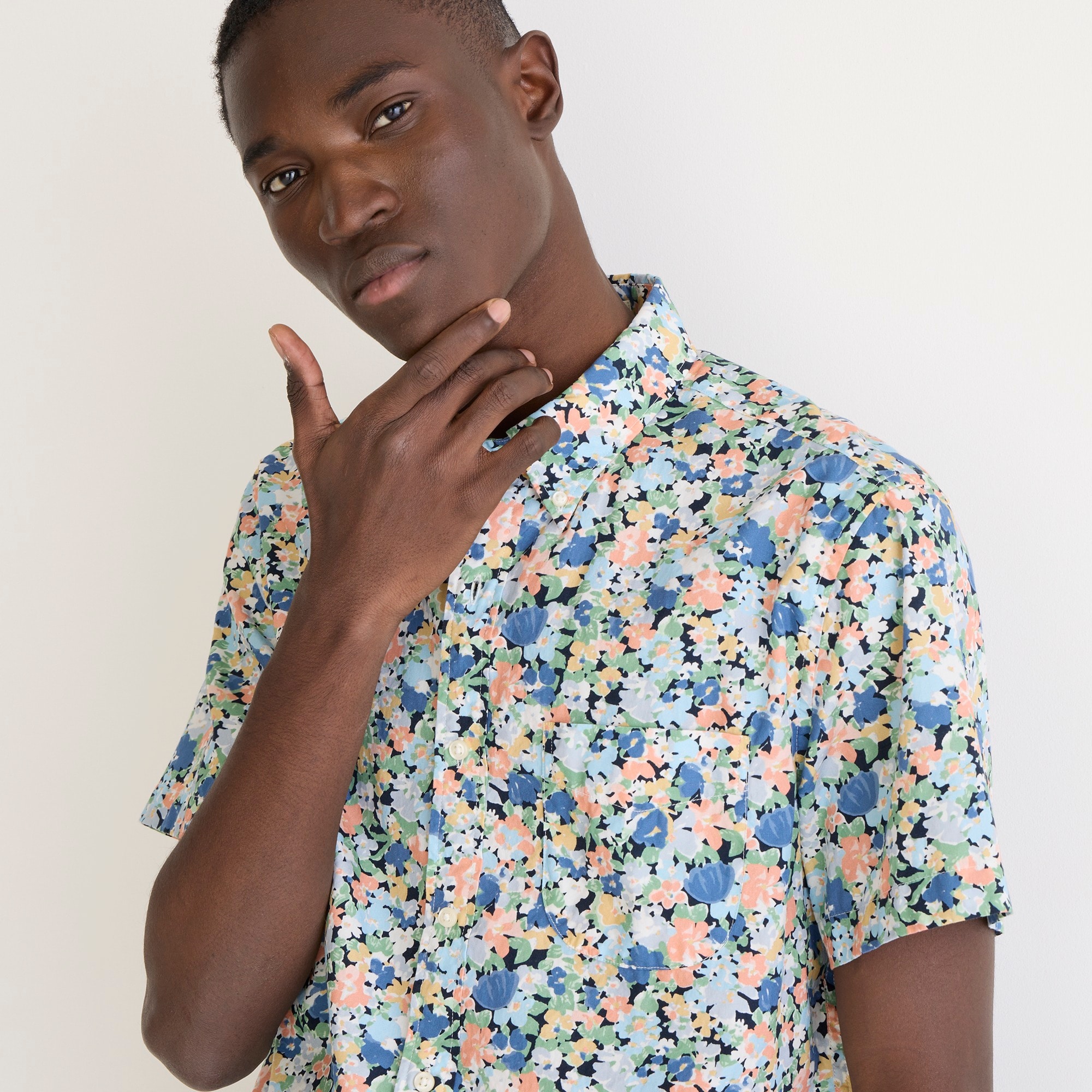 Short-sleeve Secret Wash cotton poplin shirt