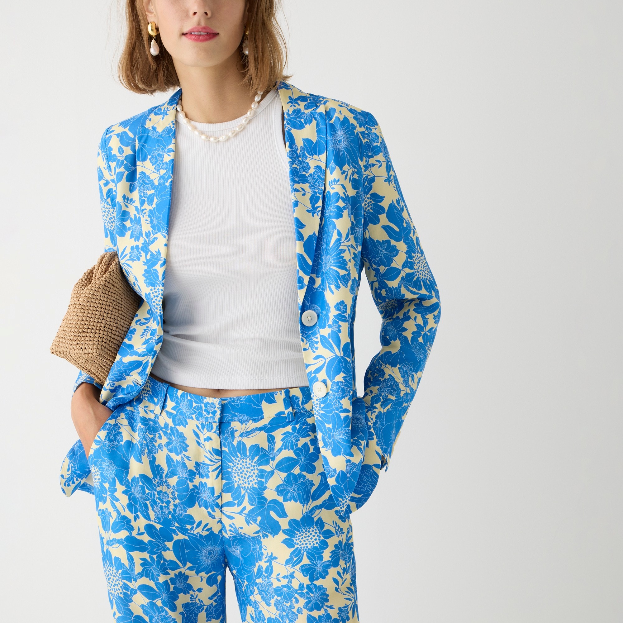 Drapey long Parke printed blazer in cupro blend