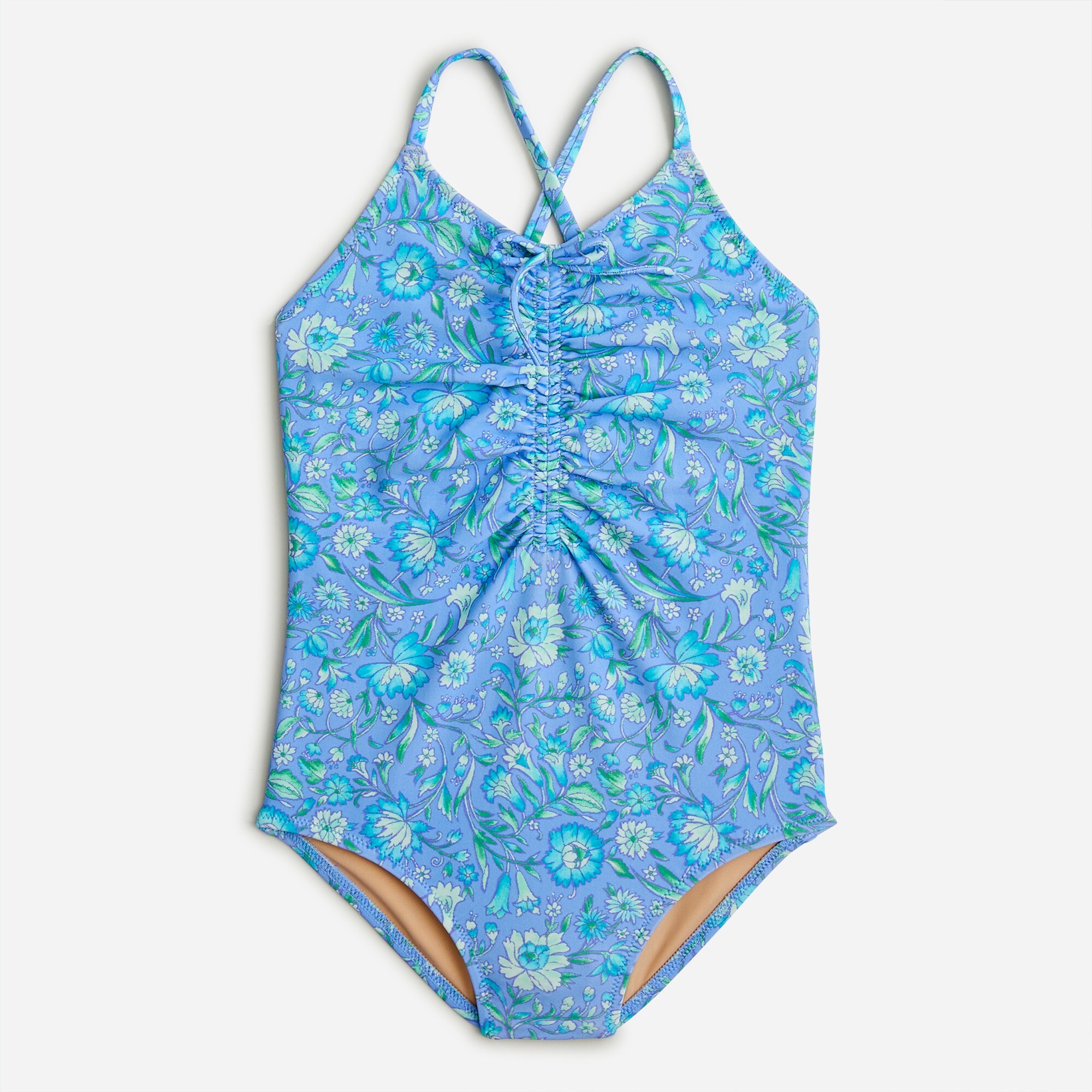 Girls' ruched one-piece swimsuit with UPF 50+