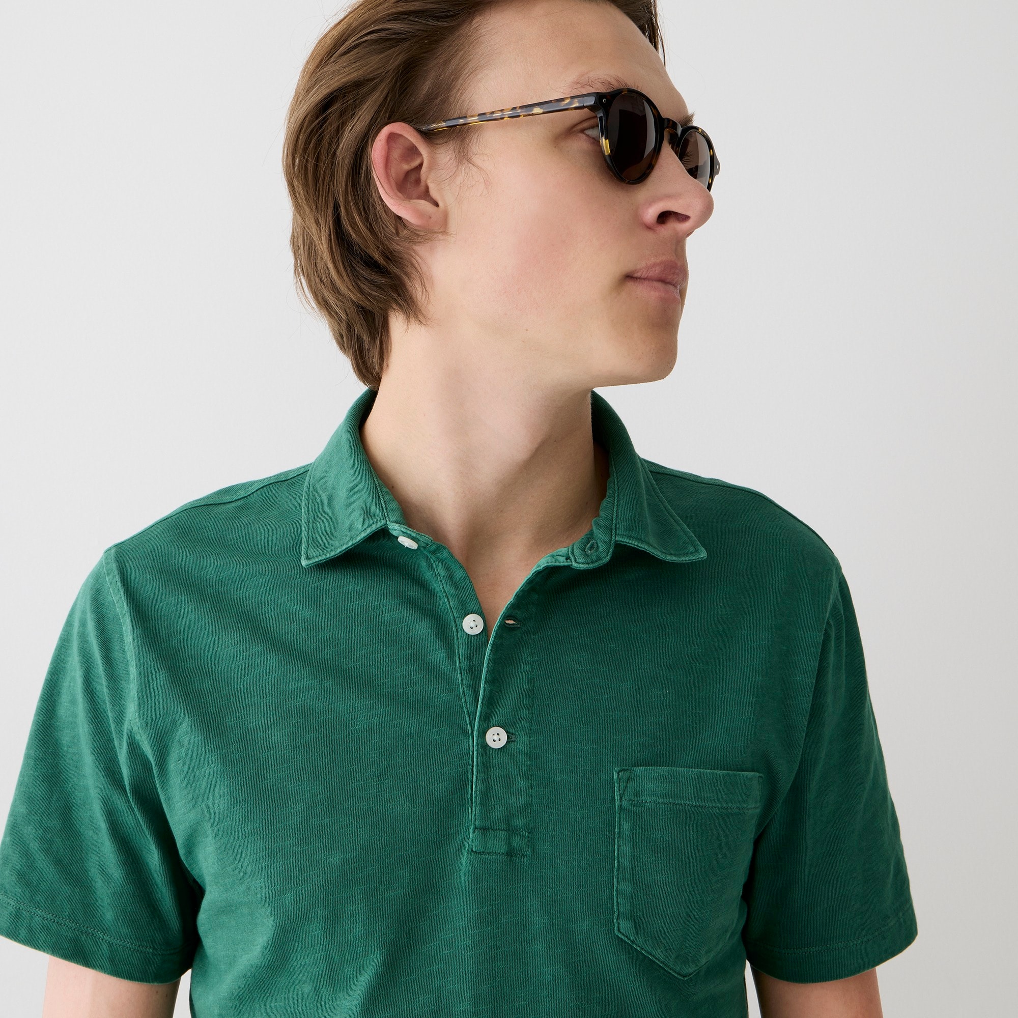 Garment-dyed slub cotton pocket polo shirt