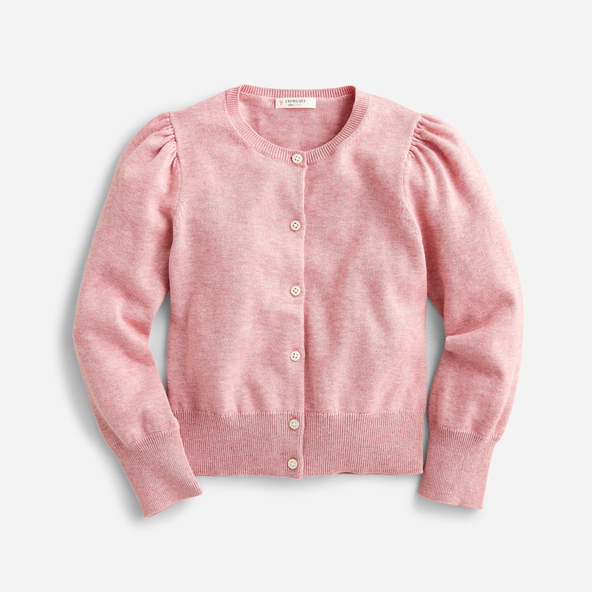 Girls' puff-sleeve cotton cardigan sweater