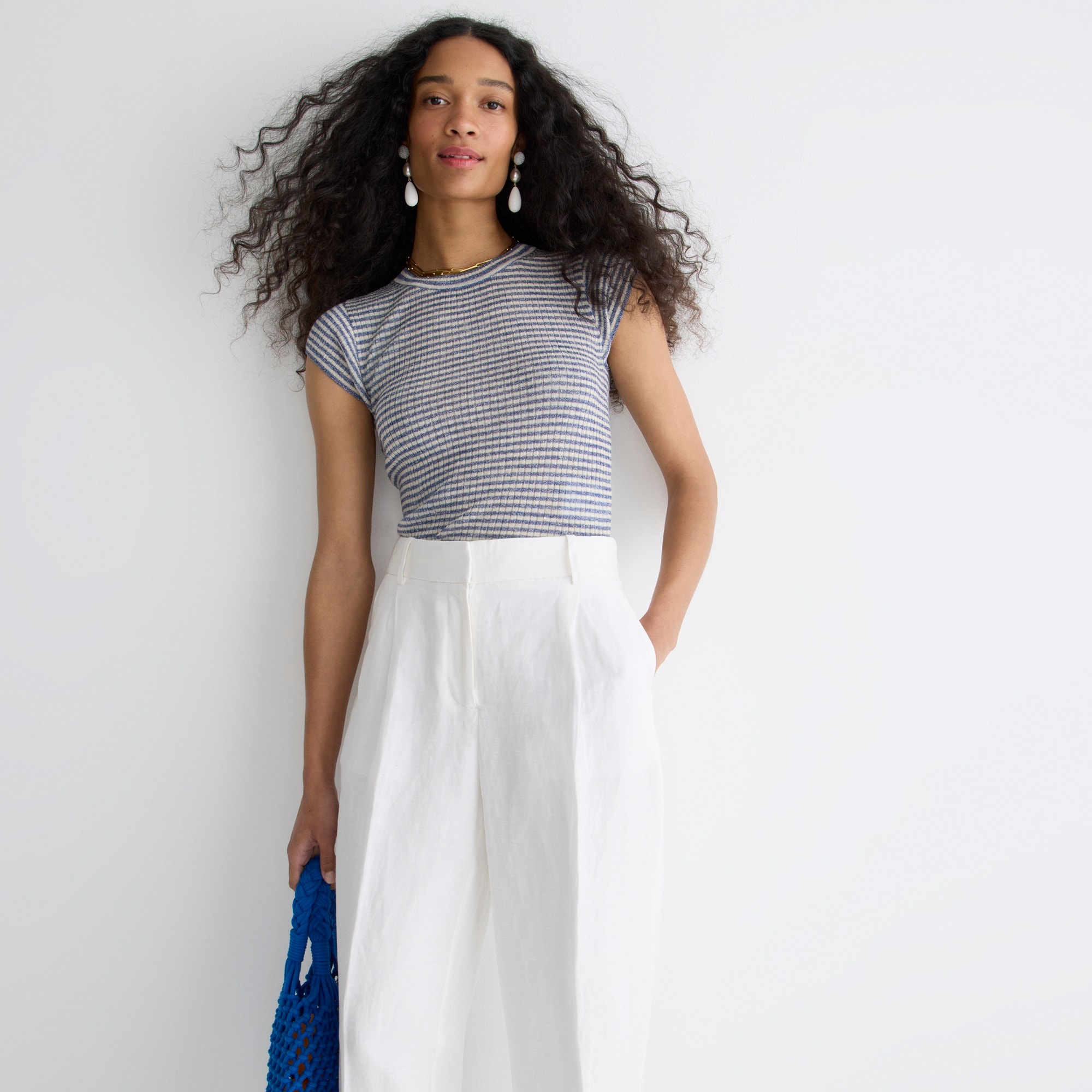 Cap-sleeve sweater-T-shirt in stripe
