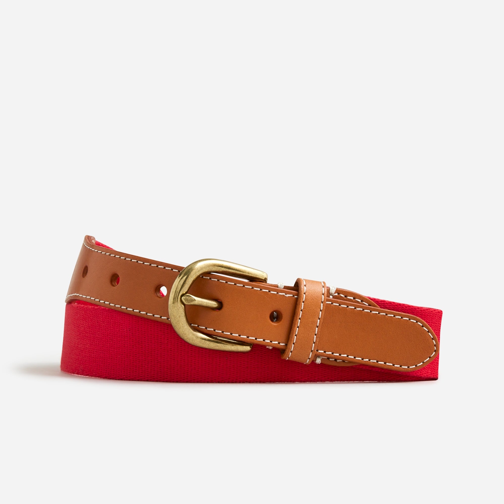 Webbed belt with brass buckle