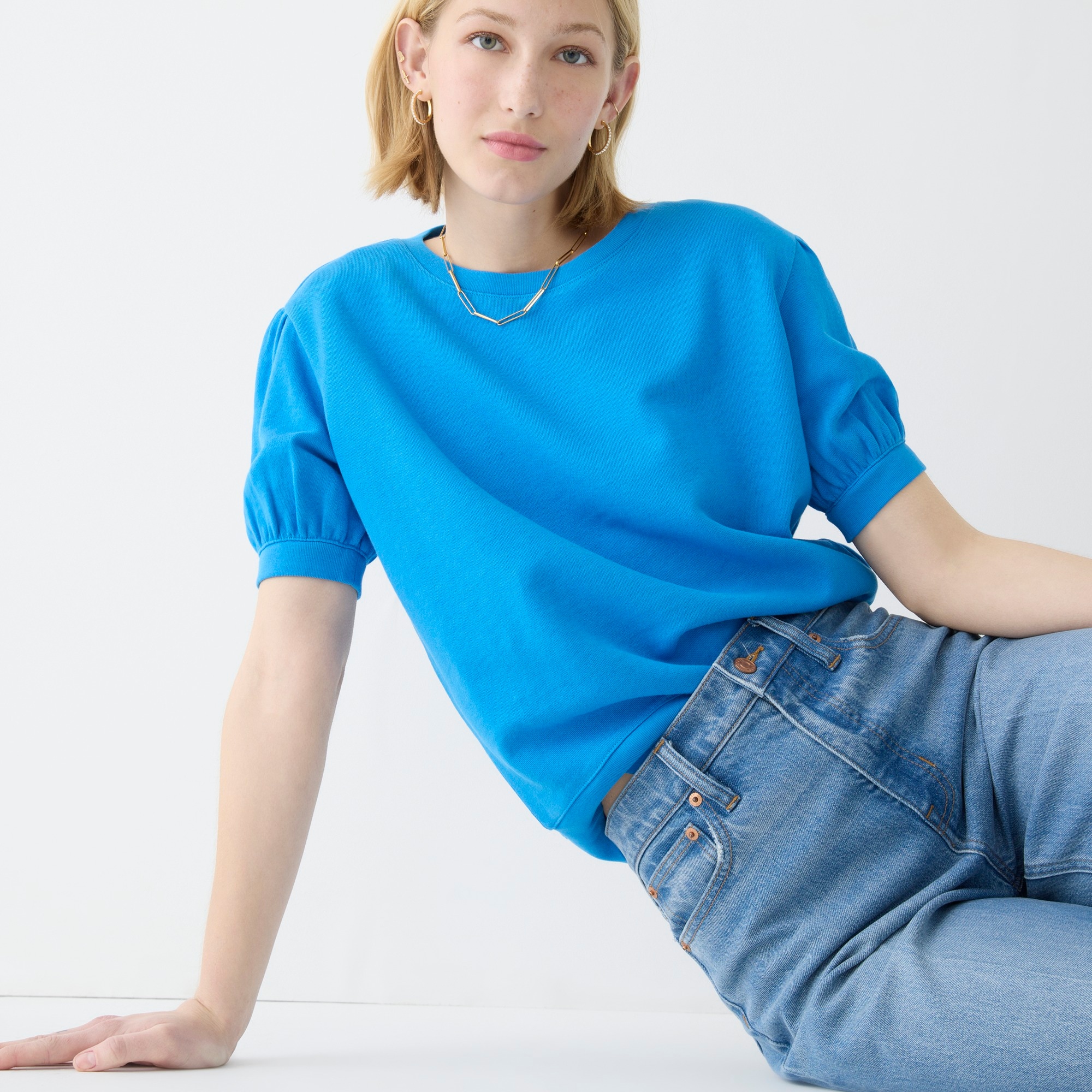 Terry puff-sleeve sweatshirt