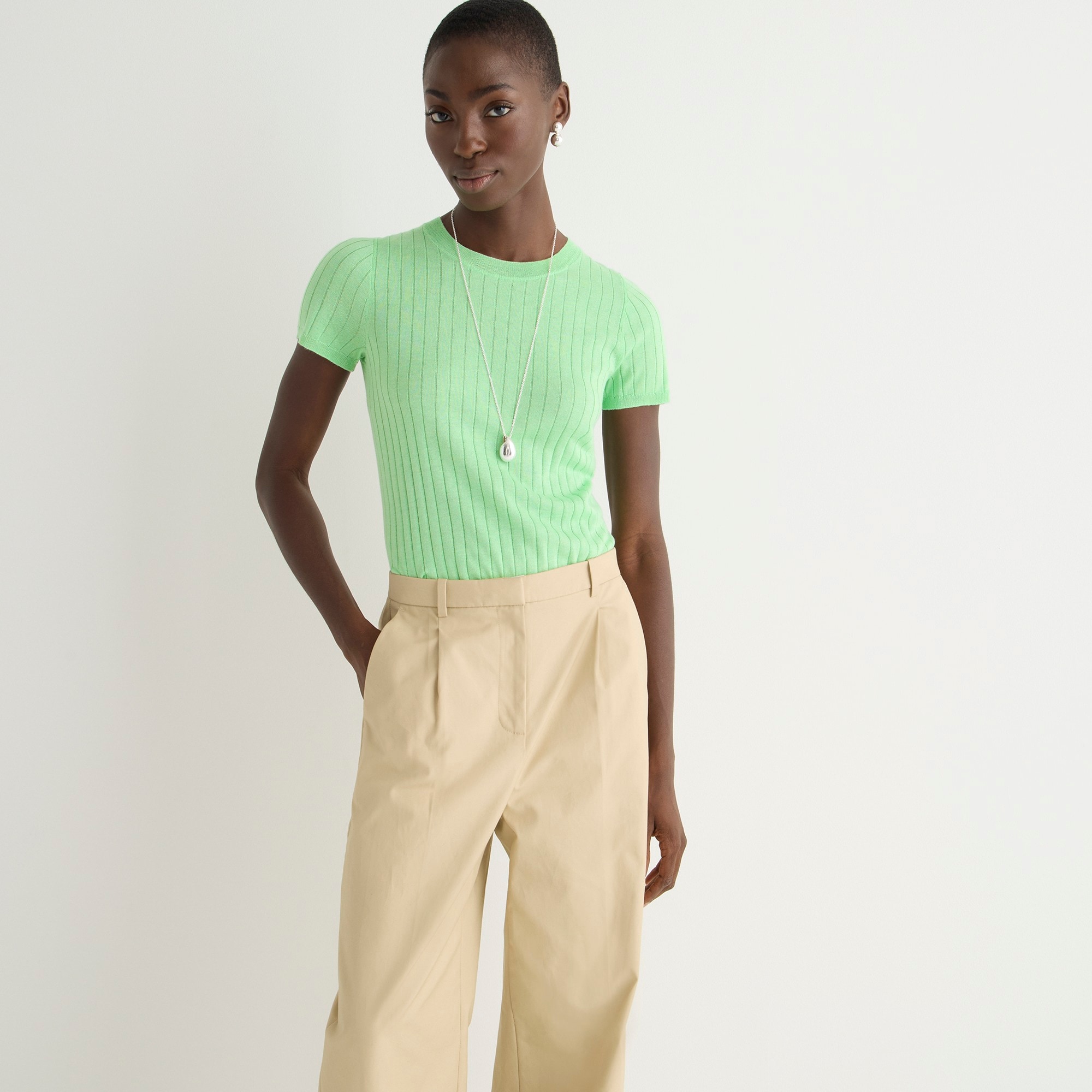 Silk-cashmere blend cropped T-shirt