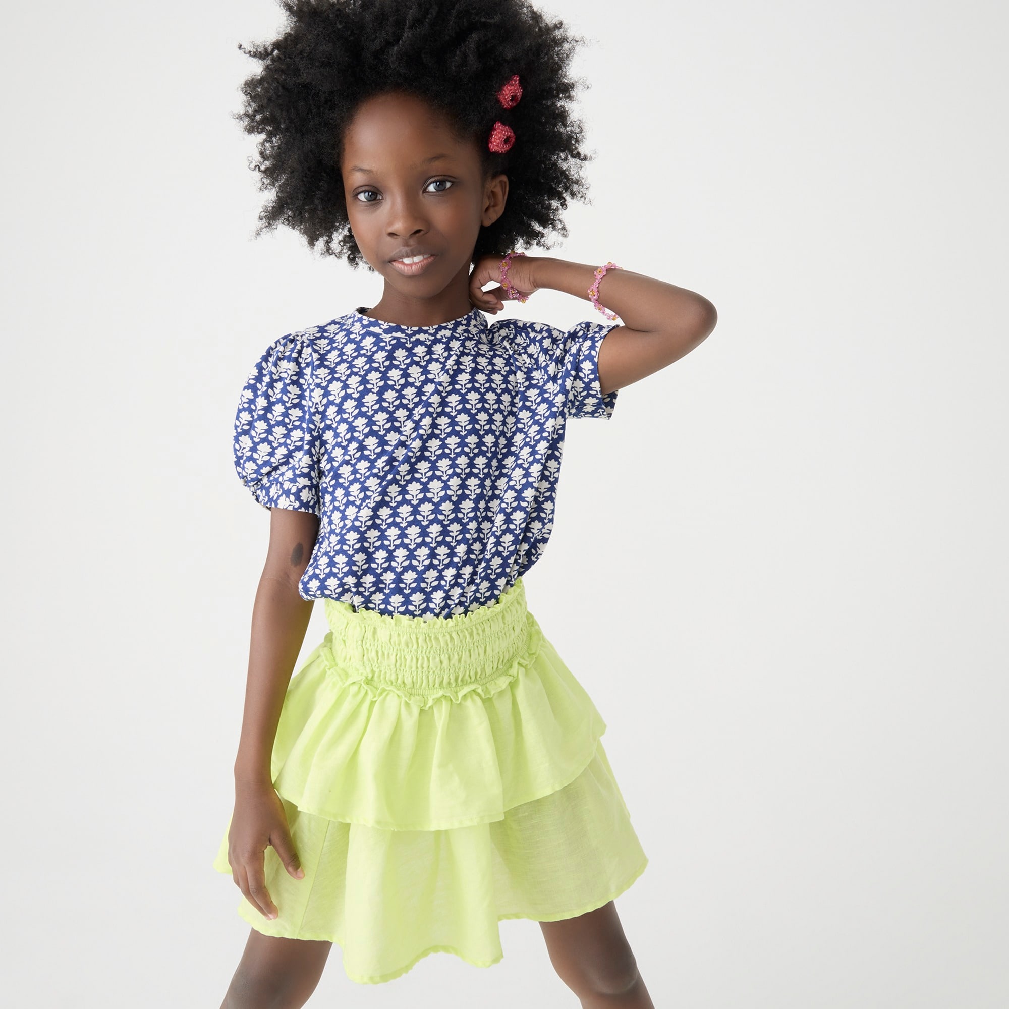 Girls' puff-sleeve T-shirt in broken-in jersey