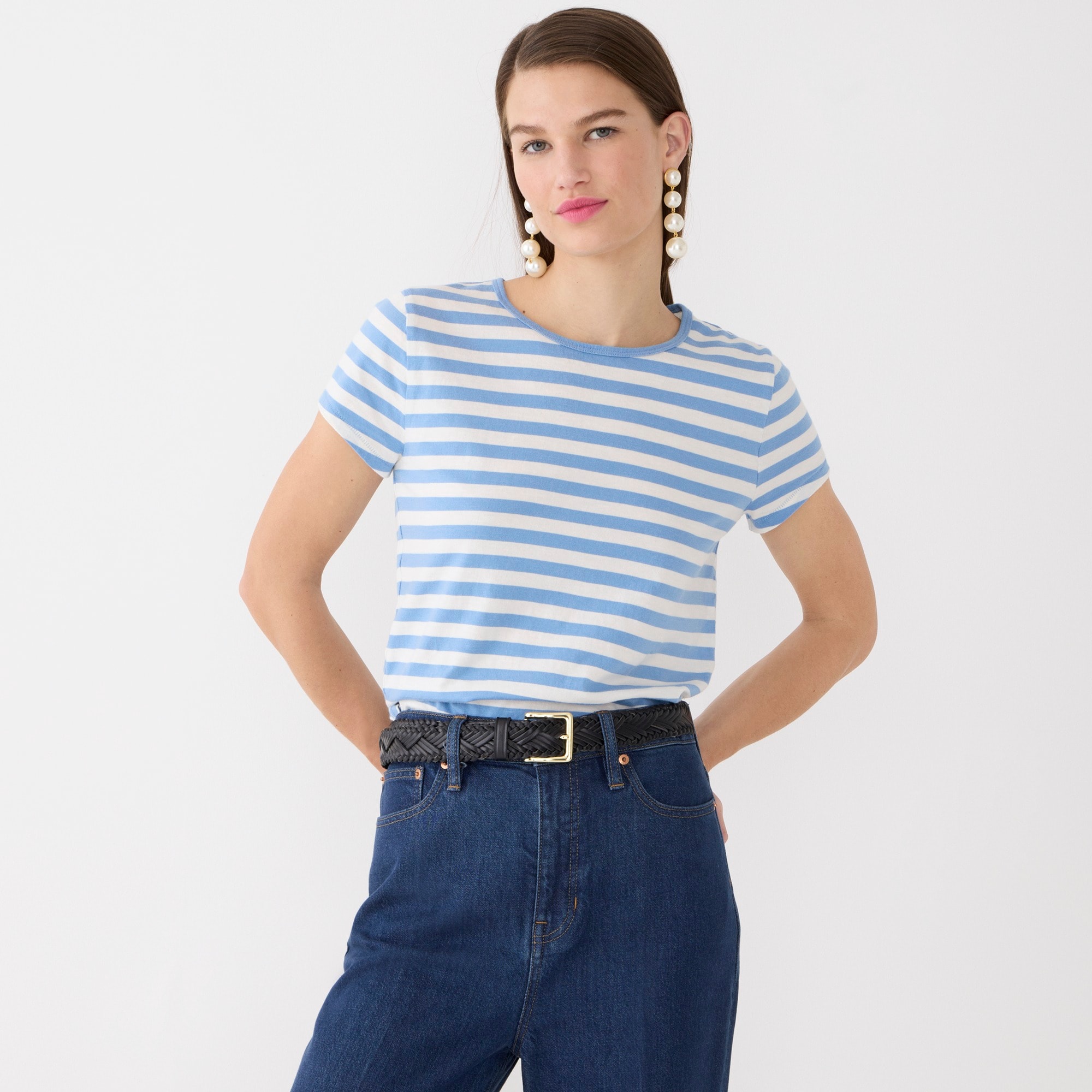 Slim-fit organic slub cotton T-shirt in stripe