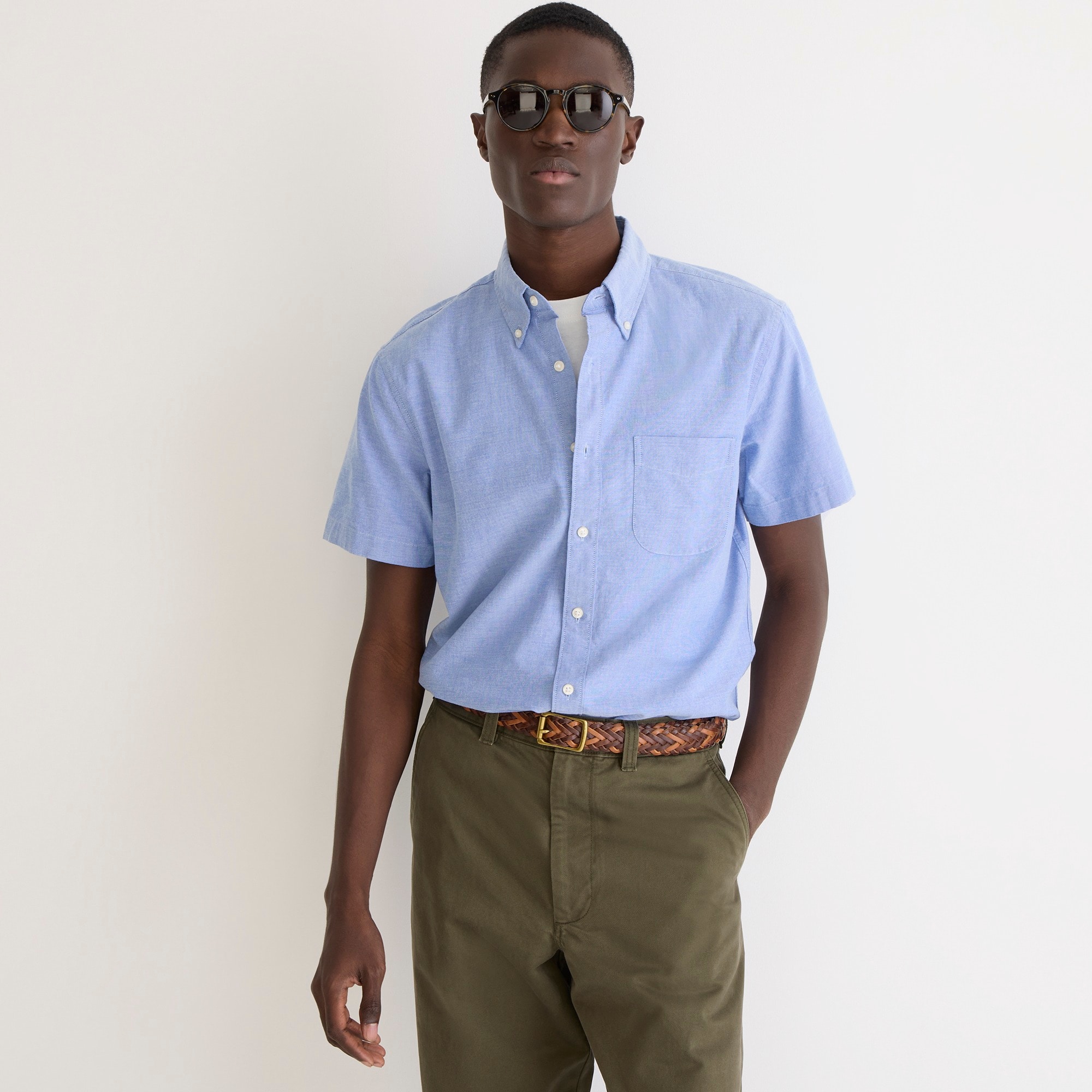 Short-sleeve Broken-in organic cotton oxford shirt
