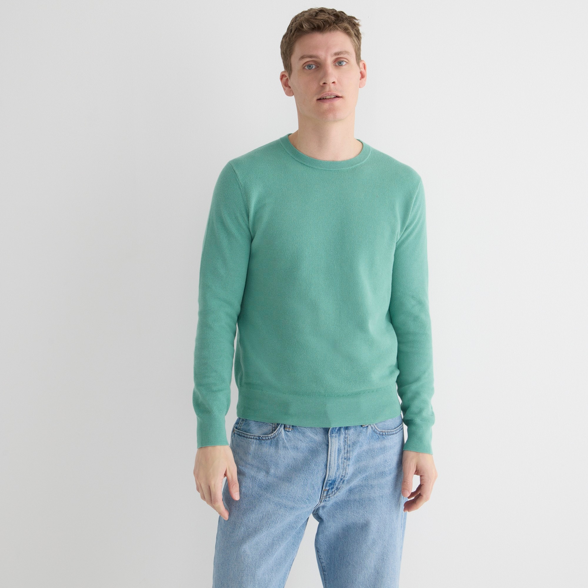 Cotton piqué-stitch crewneck sweater