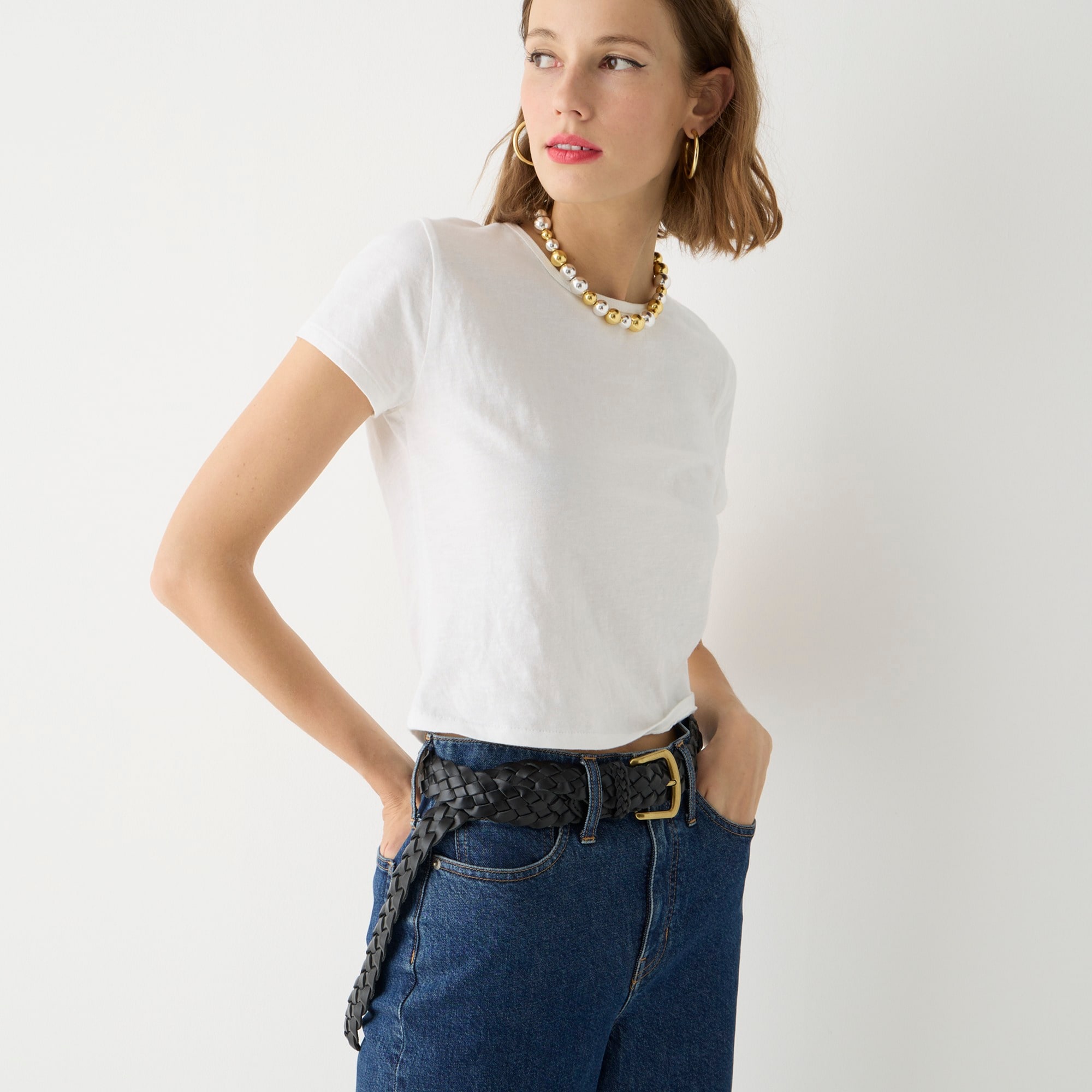 Long braided Italian leather belt