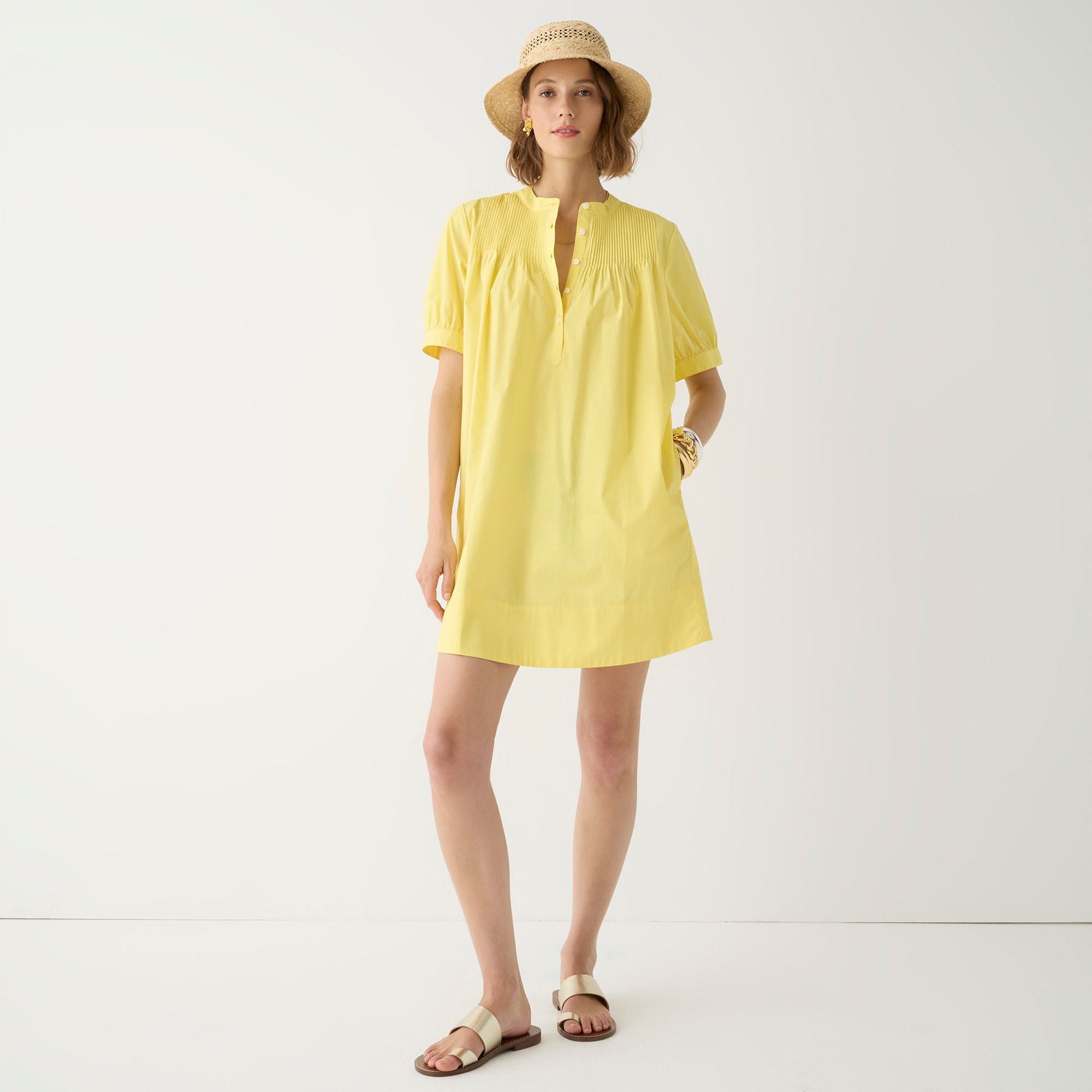 Short-sleeve mini shirtdress in cotton poplin