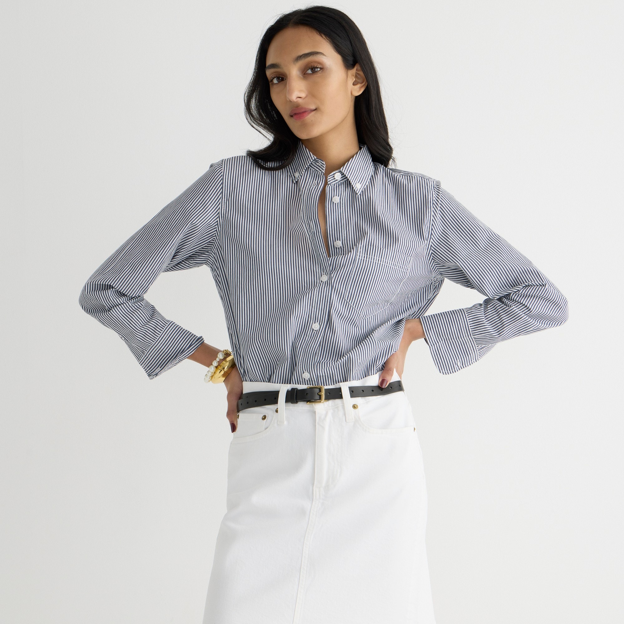 Classic-fit washed cotton poplin shirt in stripe