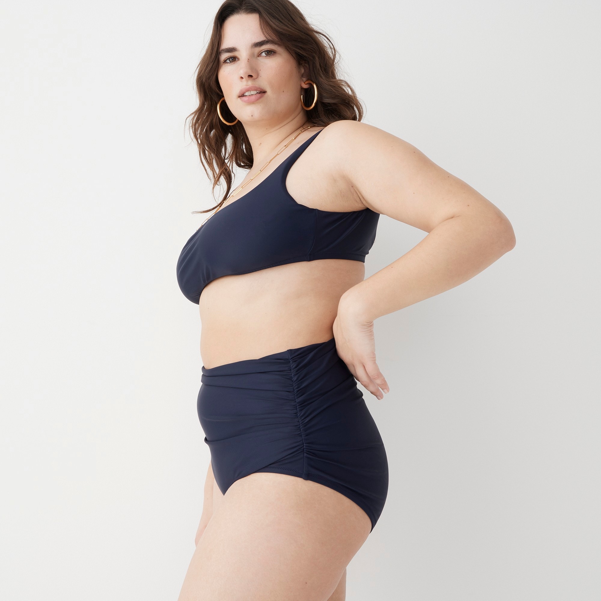 Ruched high-rise full-coverage bikini bottom