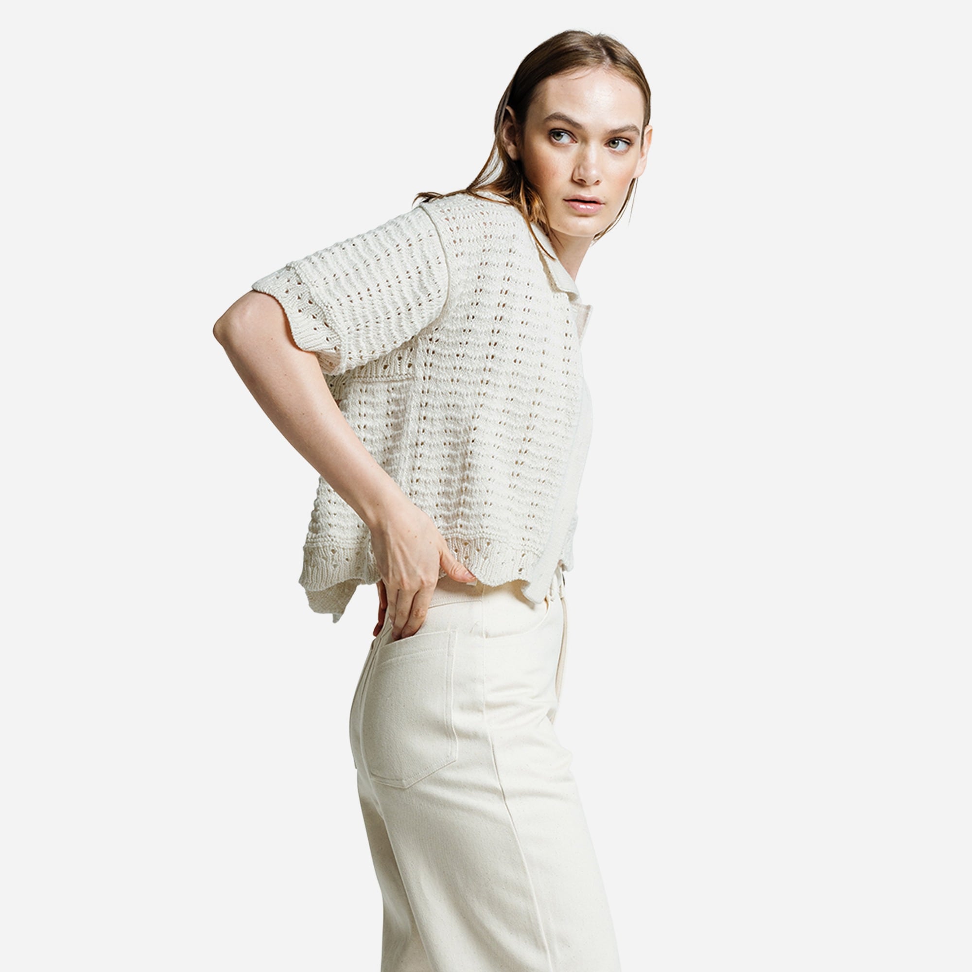 LAUDE the Label Roma Crochet Shirt in Ecru