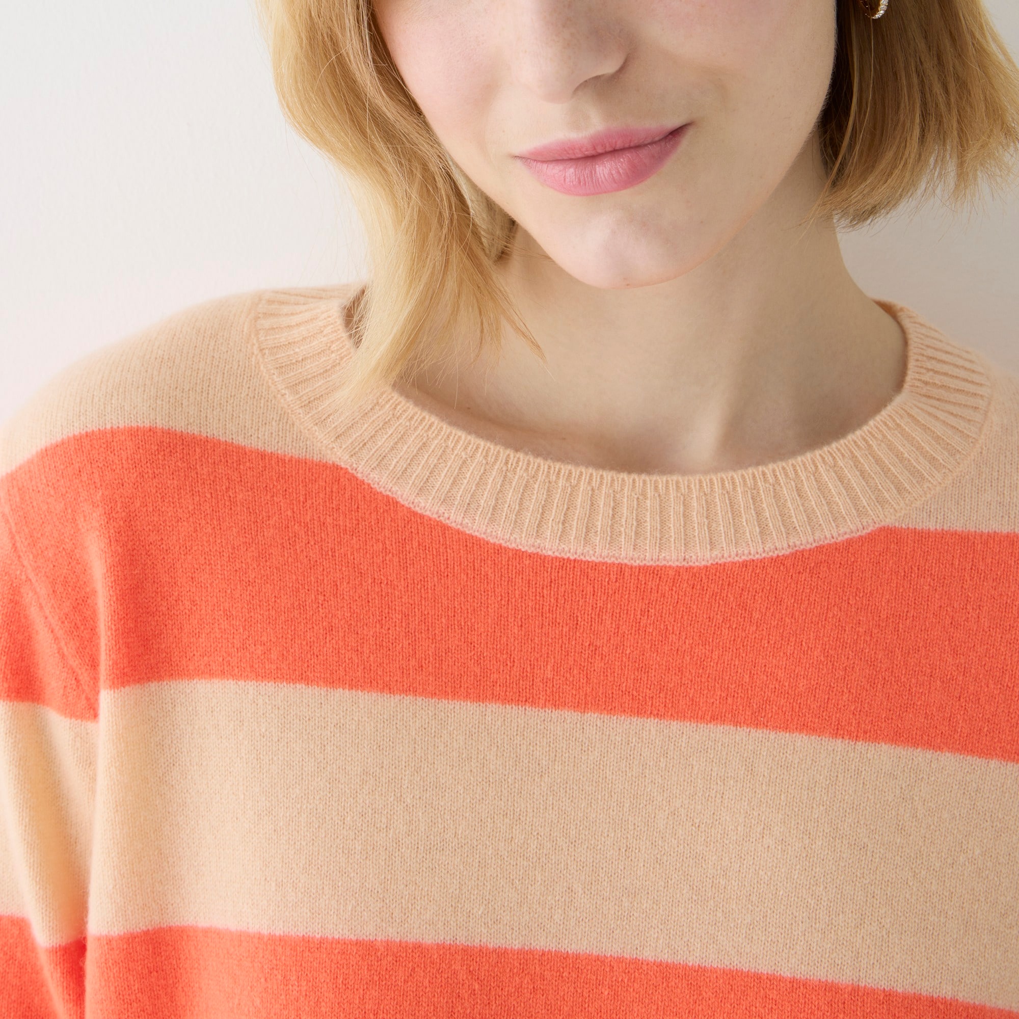 Cropped cashmere crewneck sweater in rugby stripe
