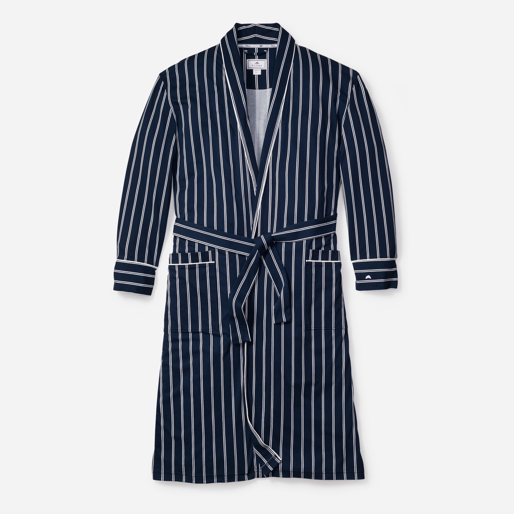 Petite Plume men's Pima cotton robe in pinstripe
